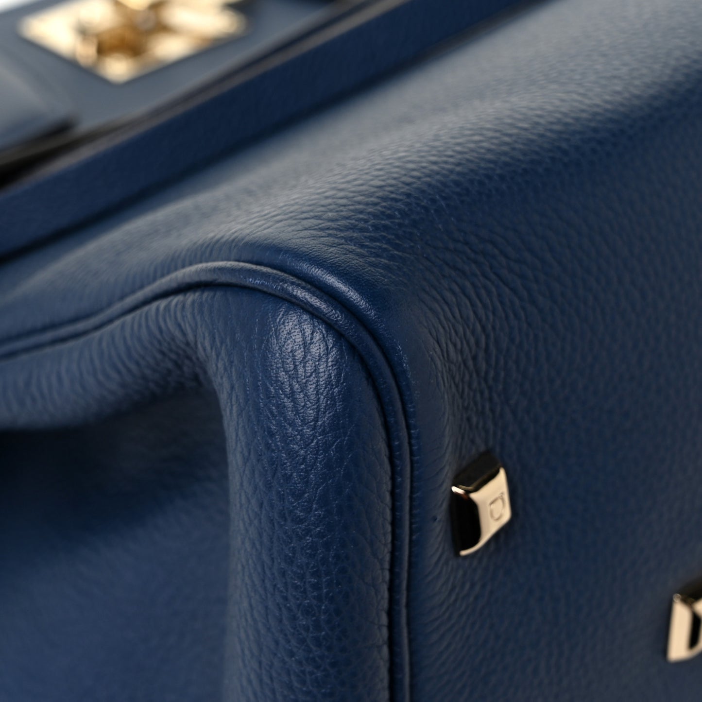 Calfskin Large Studio Top Handle Bag Navy
