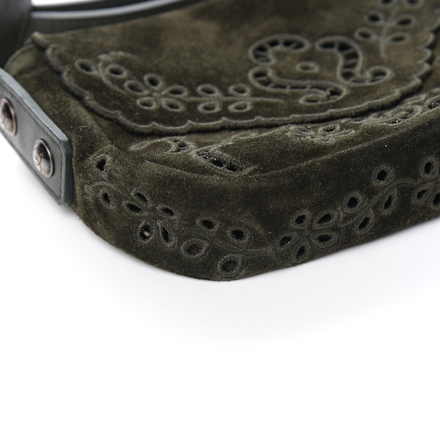 Suede Embroidered Flap Dark Green