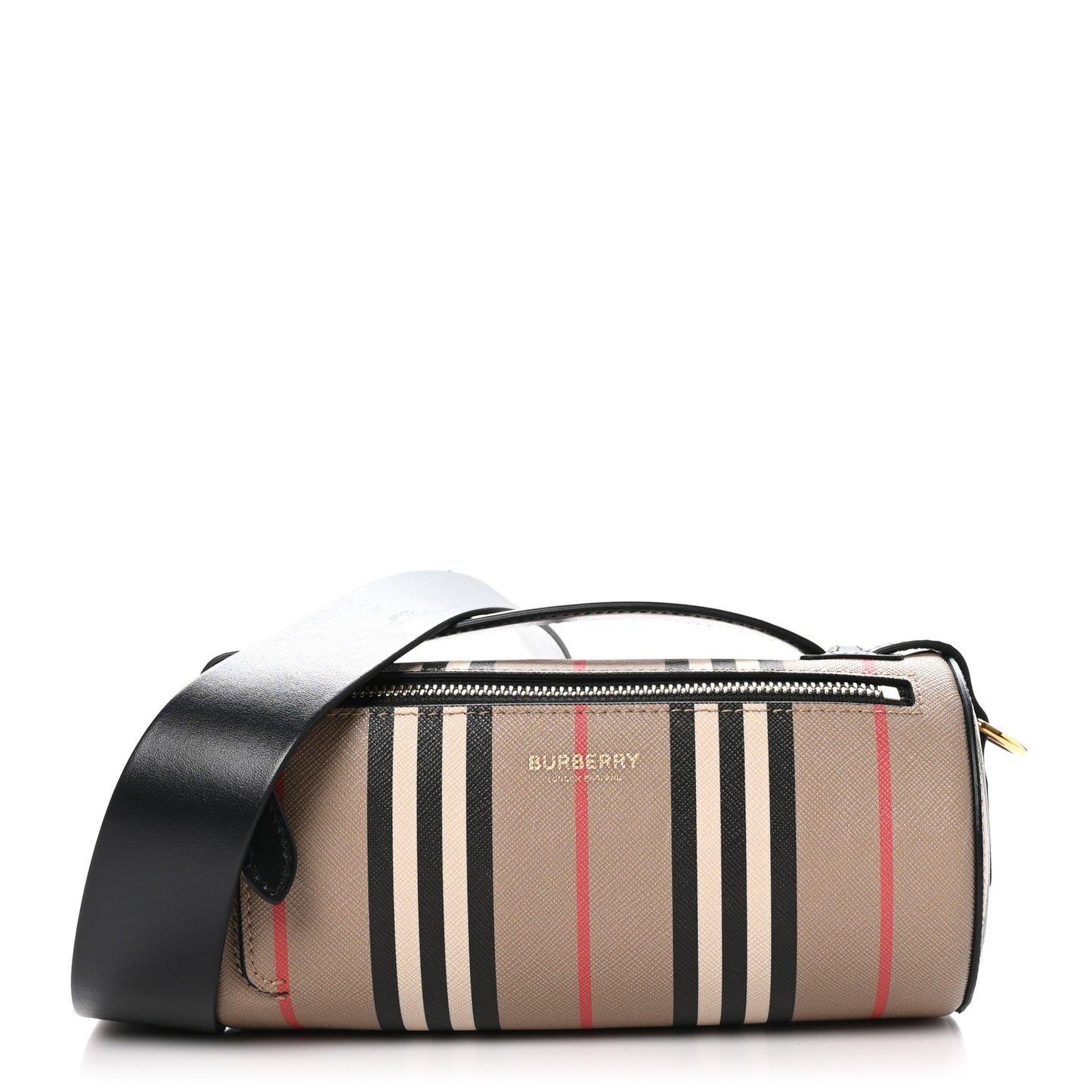 E-Canvas Calfskin Stripe Icon Barrel Bag Archive Beige