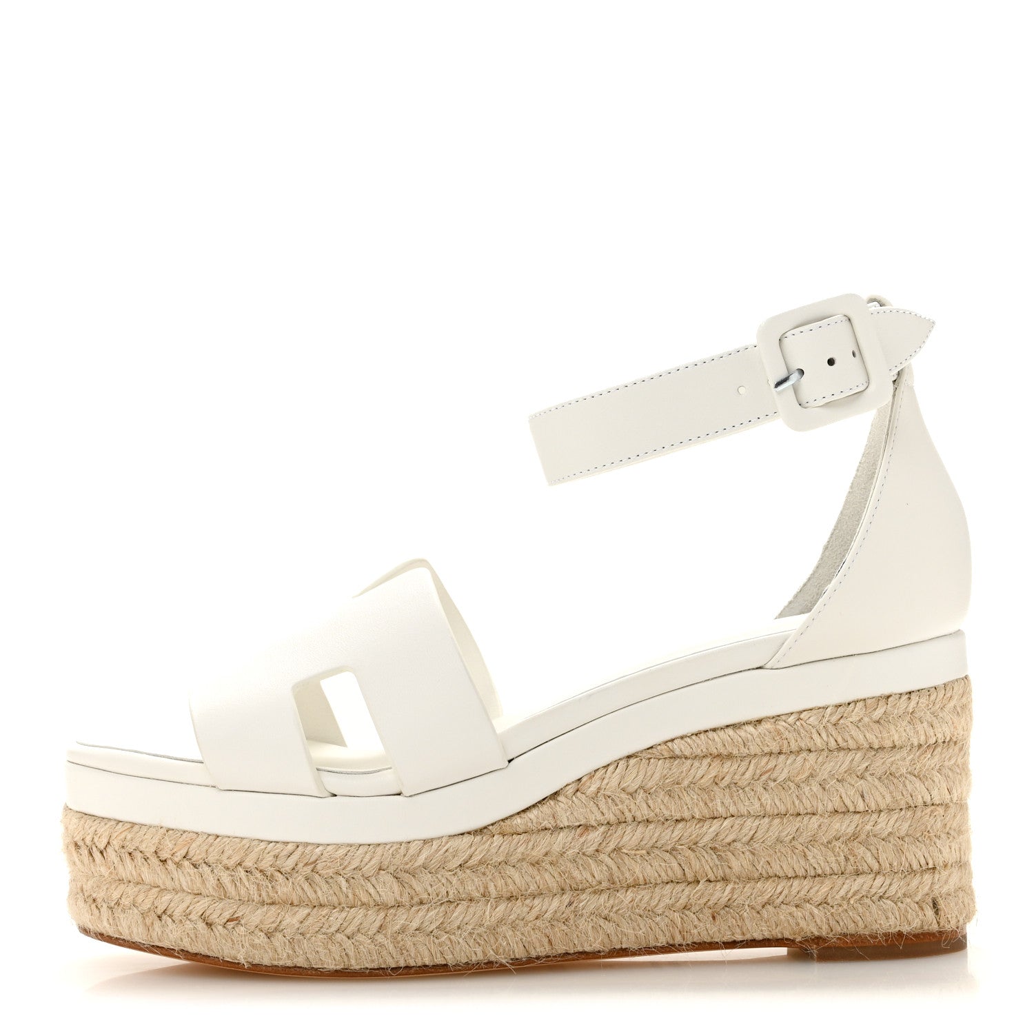 Hermes Goatskin Elda Espadrille Wedge Sandals 36 White 1921652
