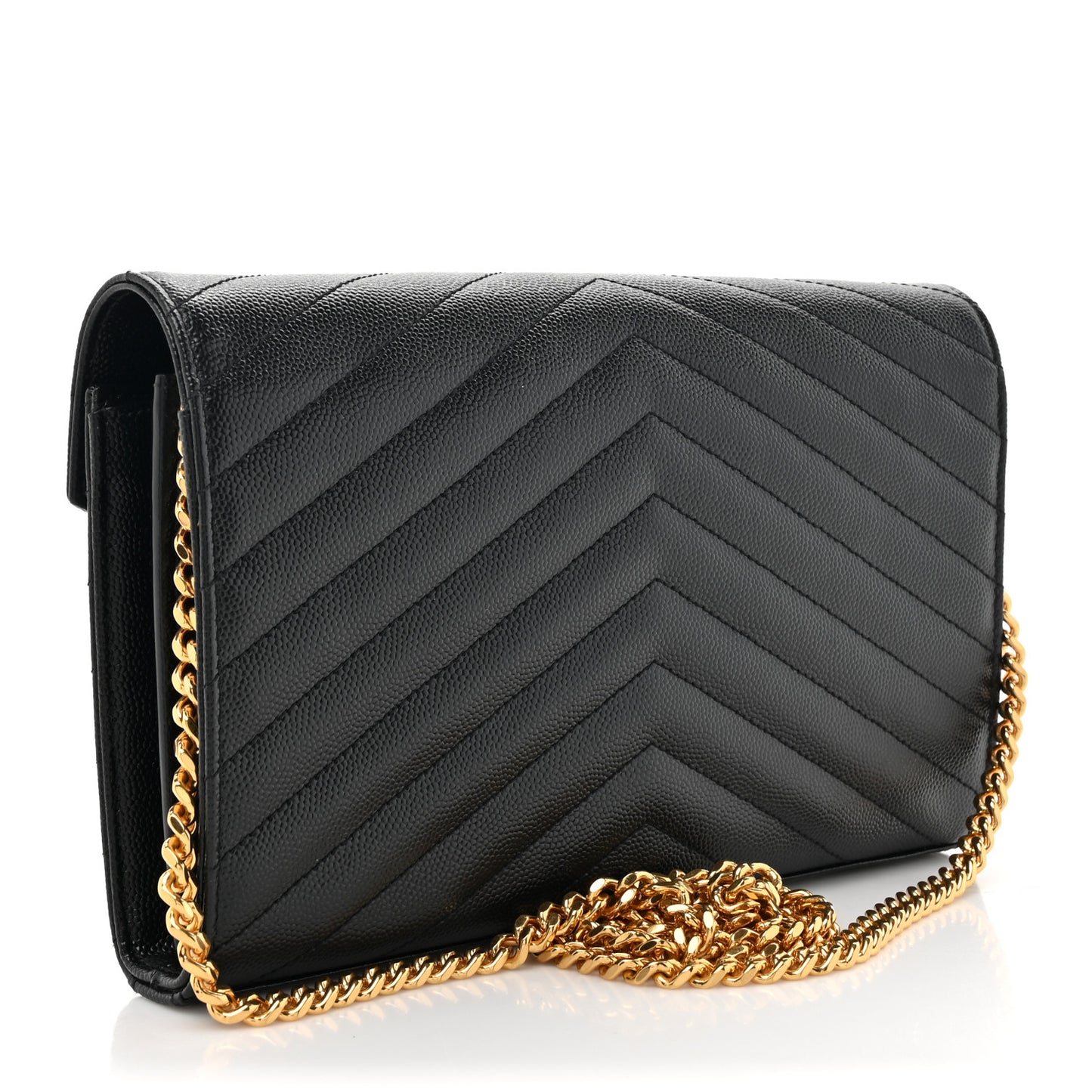 Grain De Poudre Matelasse Chevron Monogram Chain Wallet Black