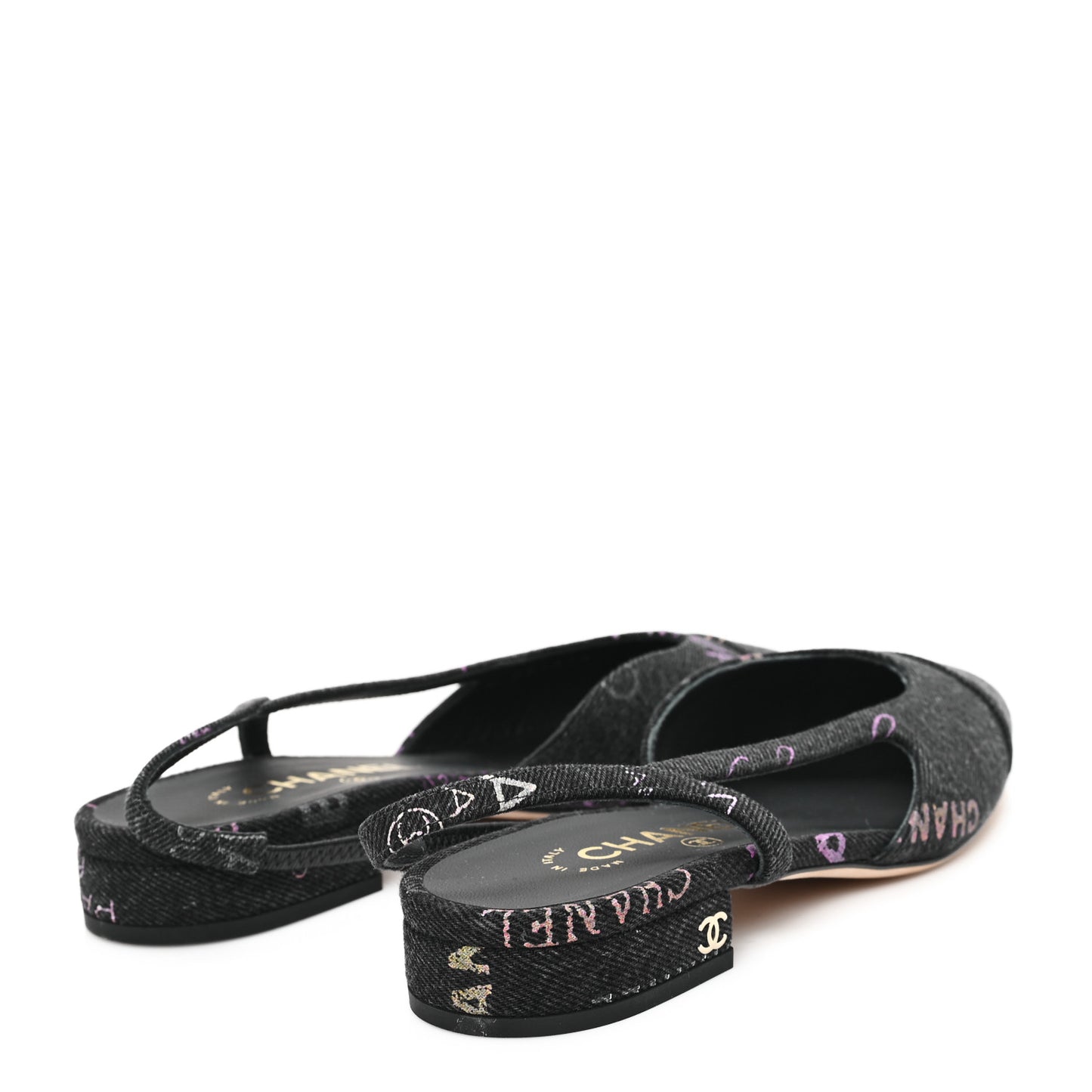 Denim Cap Toe Denim Mood Slingback Flats 36 Black Multicolor