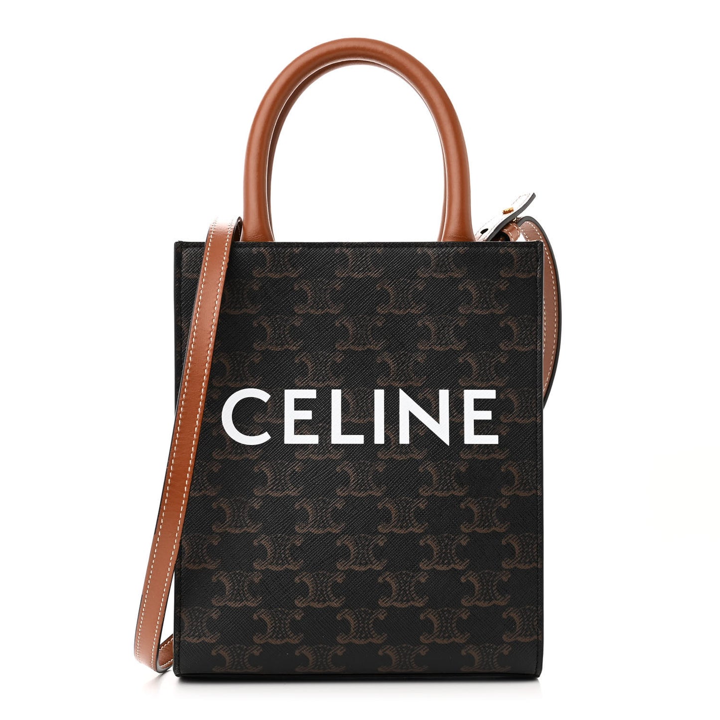 Triomphe Canvas Calfskin Mini Vertical Cabas Tan