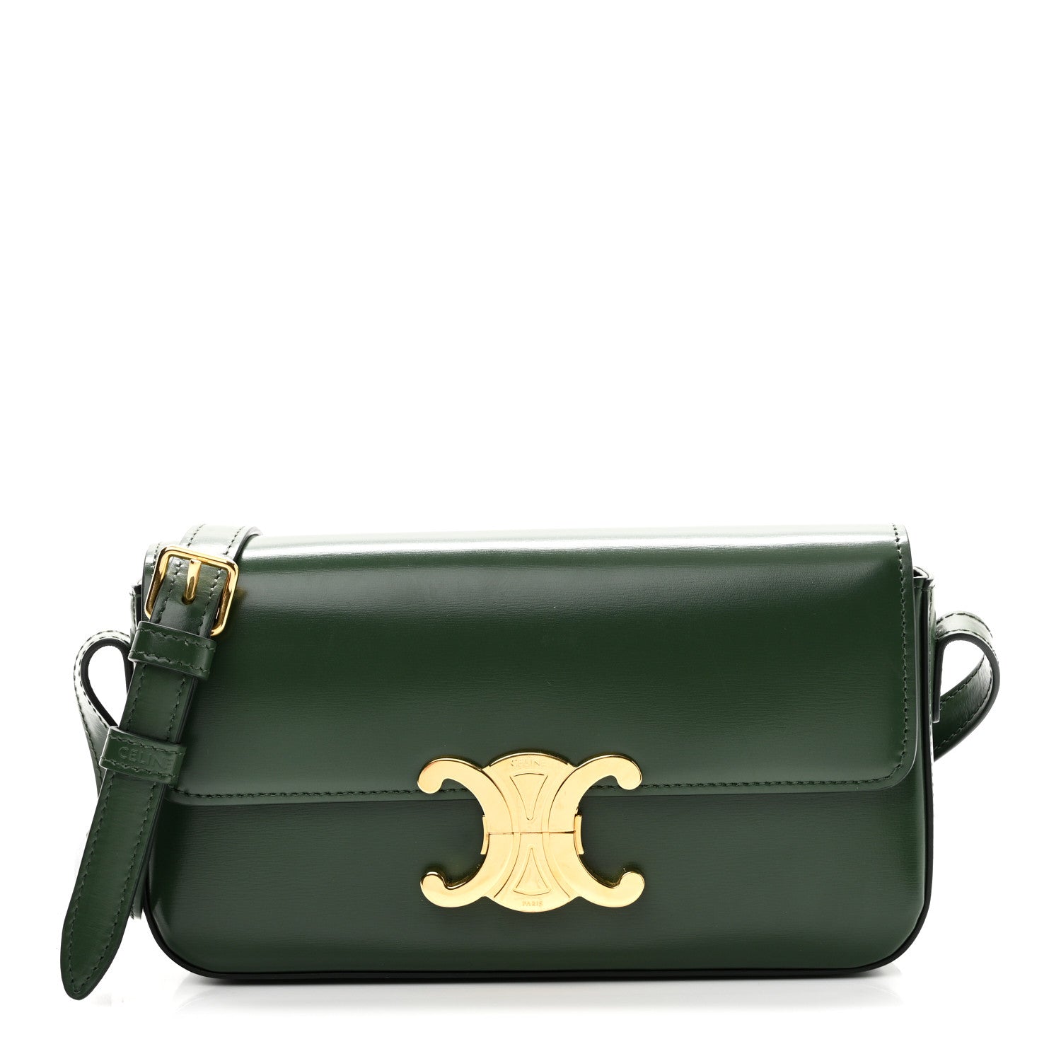 CELINE グリーンケース Celine Shiny Calfskin Triomphe Shoulder Bag Forest 1785260