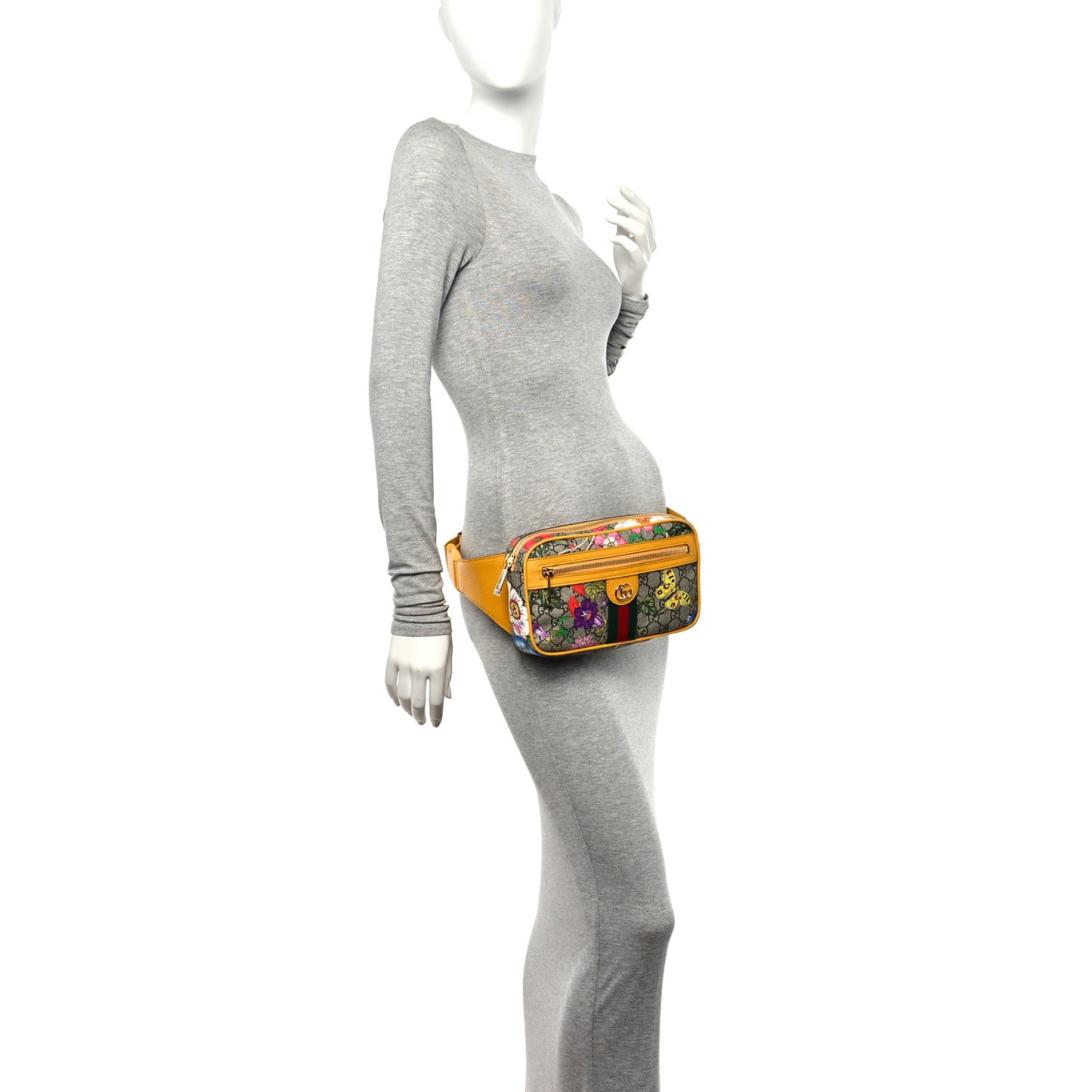 GG Supreme Monogram Flora Medium Ophidia Belt Bag Beige Multicolor Crop