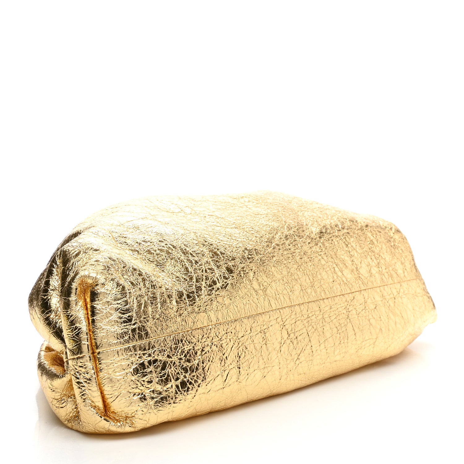Bottega Veneta Metallic Crinkled Lambskin The Pouch Oversized Clutch Oro 4 of 7