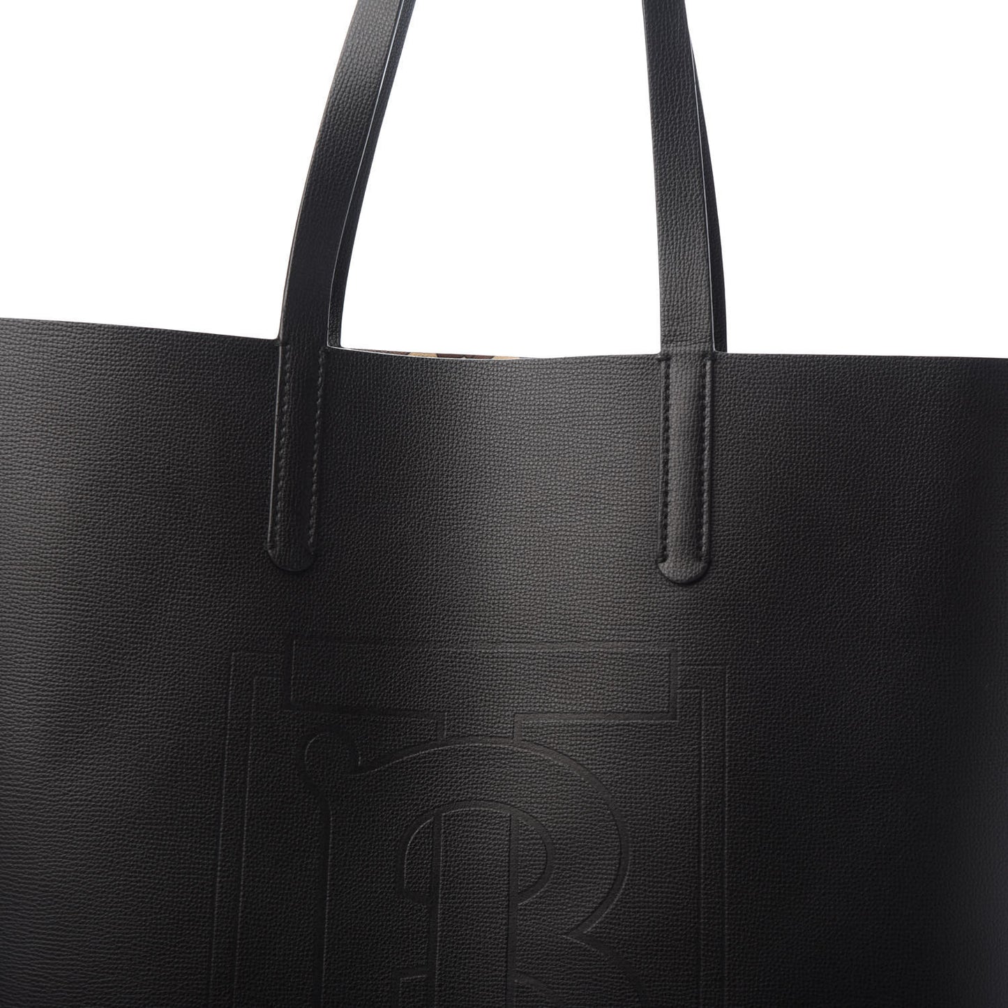 Calfskin TB Motif Embossed Tote Black