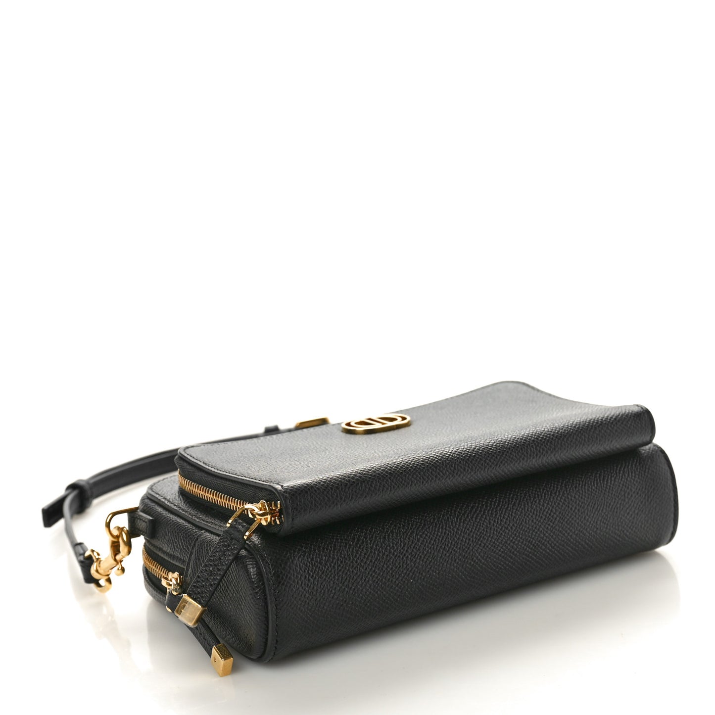 Grained Calfskin Caro Double Pouch Black
