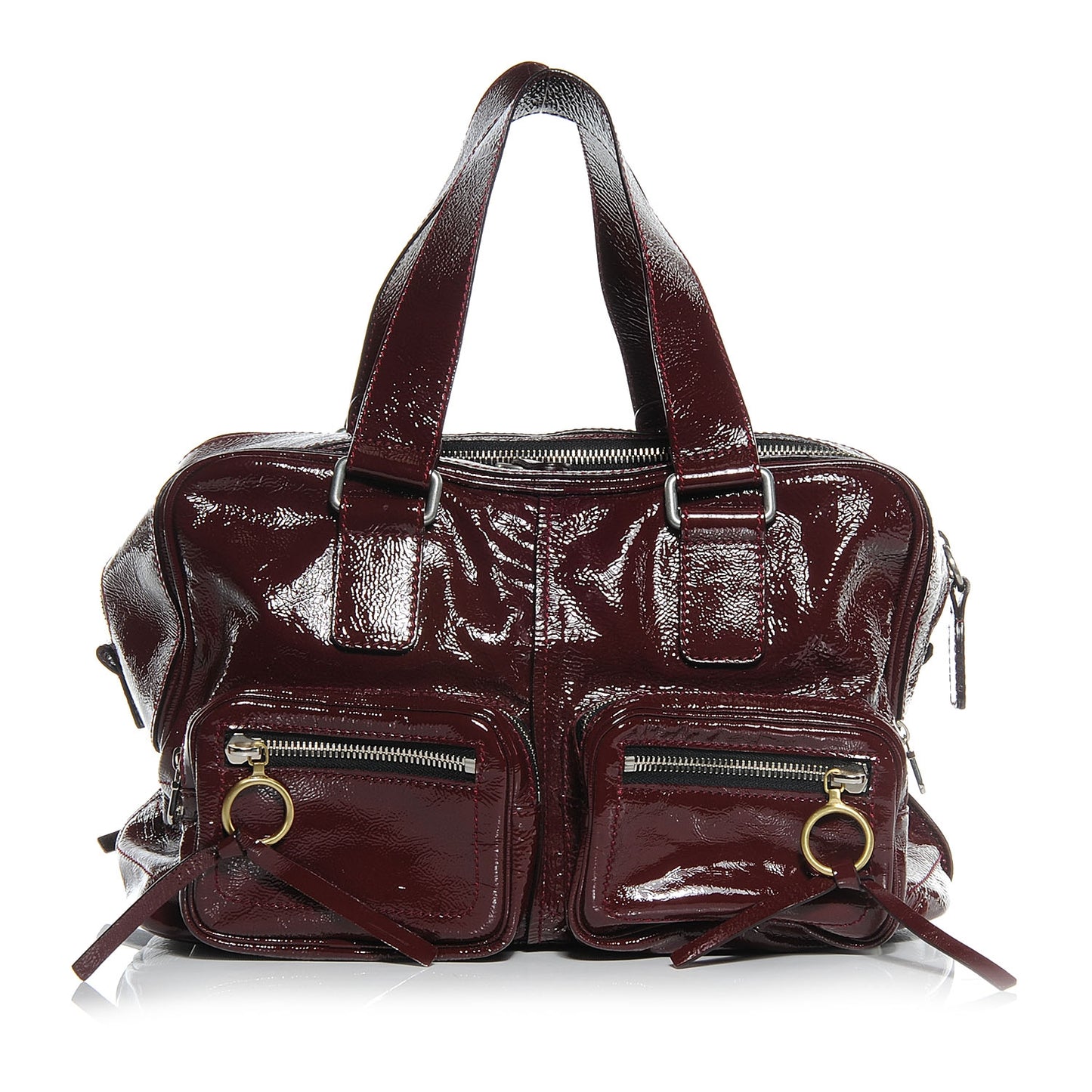 Crinkled Patent Betty Shoulder Bag Burgundy