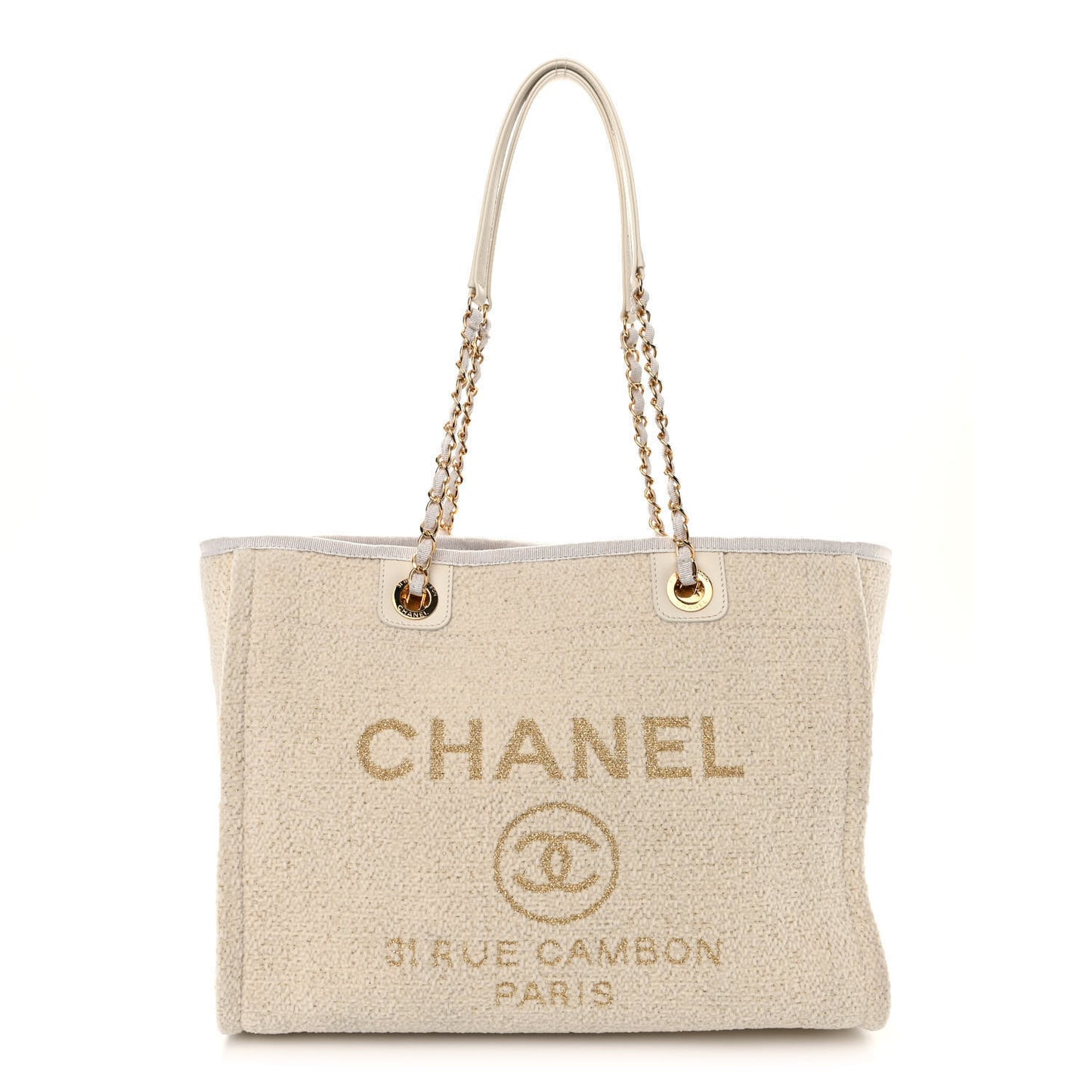 Lurex Boucle Small Deauville Tote White