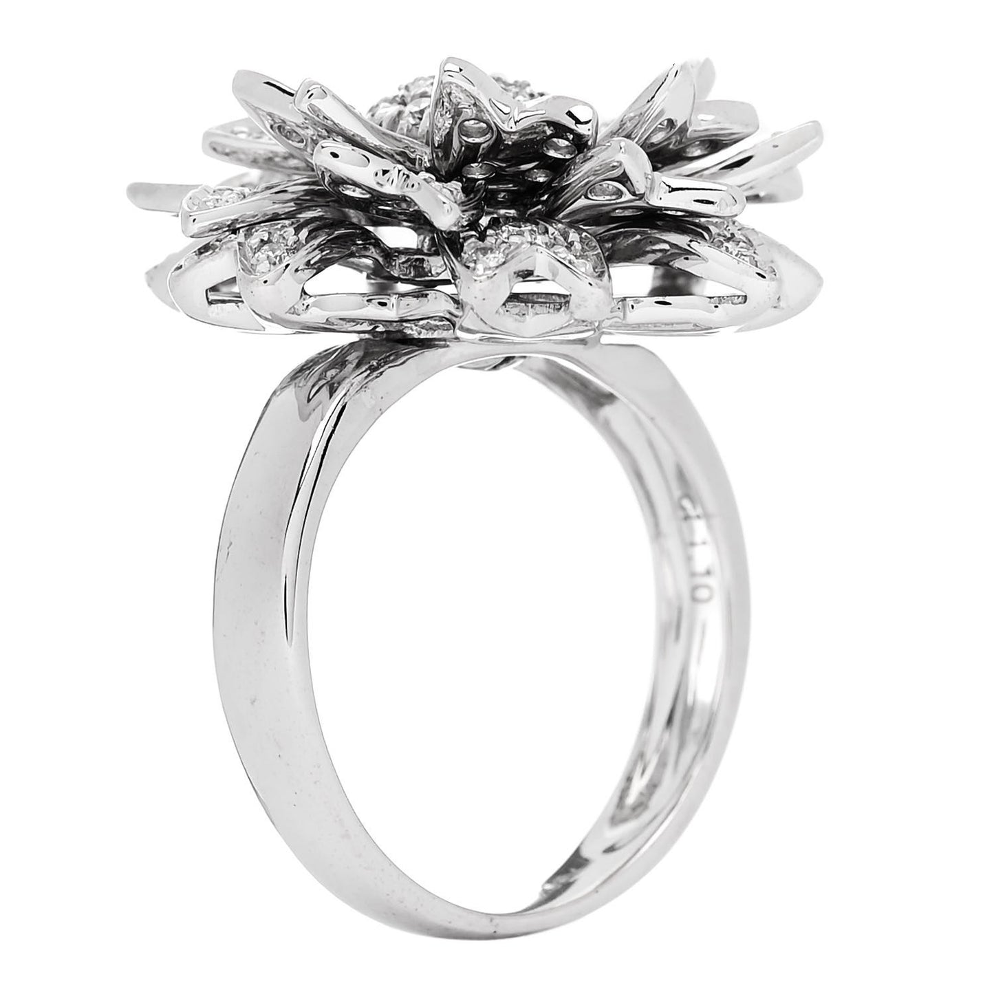 18K White Gold Diamond 1.10ctw Flower Ring 50 5.25