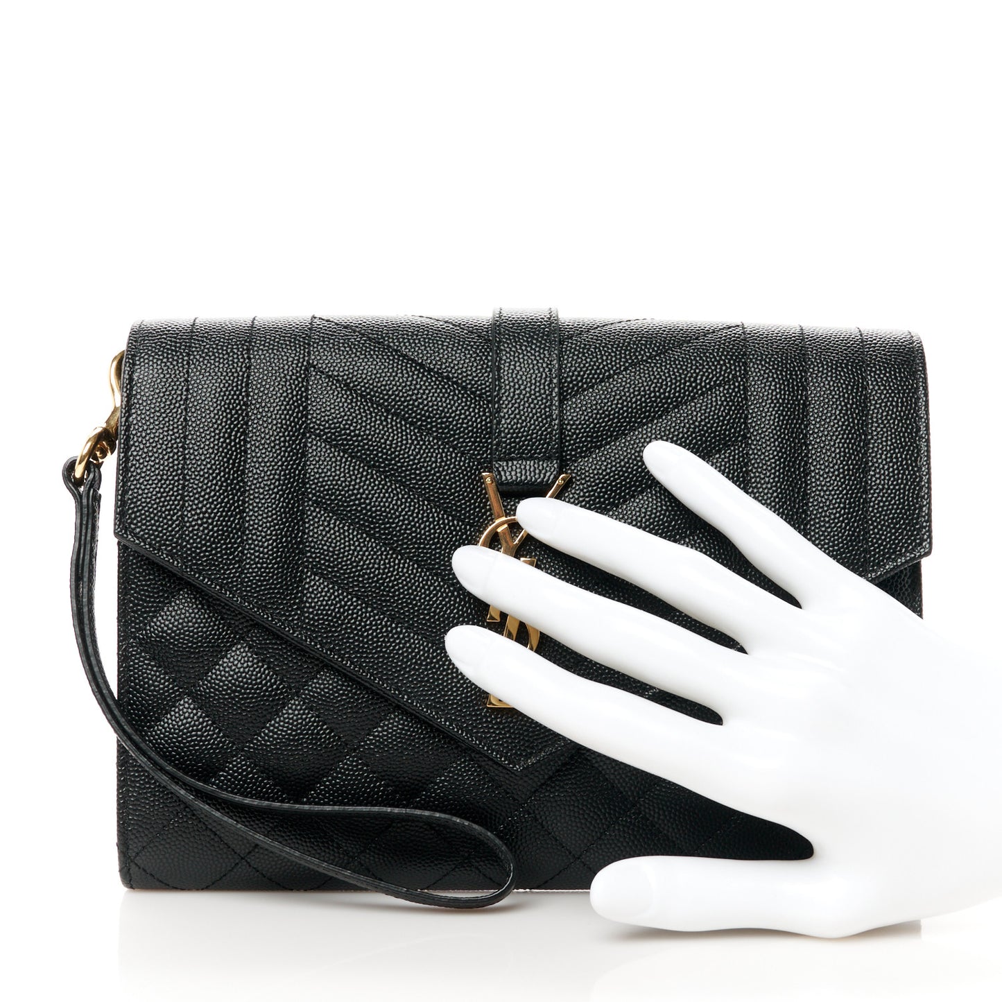Grain De Poudre Textured Mixed Matelasse Triquilt Monogram Clutch Black