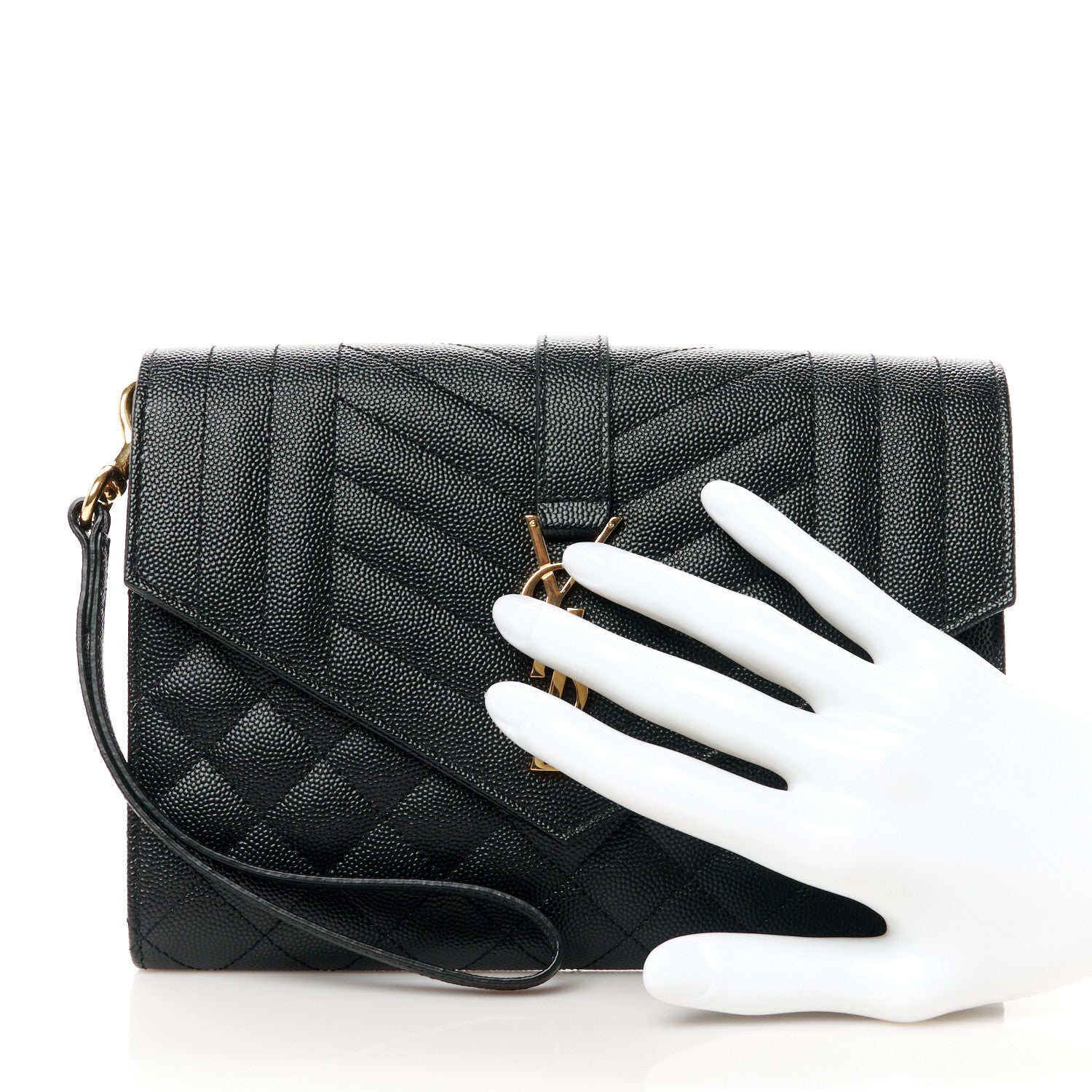 Saint Laurent Grain De Poudre Textured Mixed Matelasse Triquilt Monogram Clutch Black 2 of 8