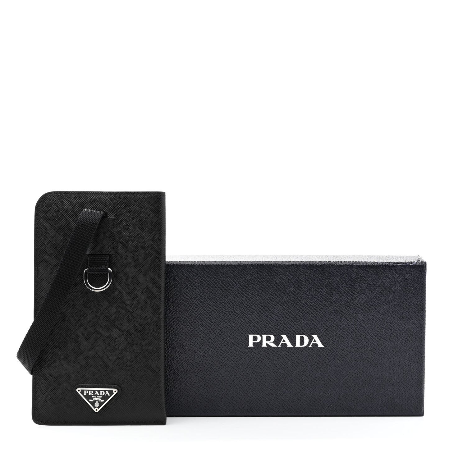 Saffiano Lanyard Card Case Black