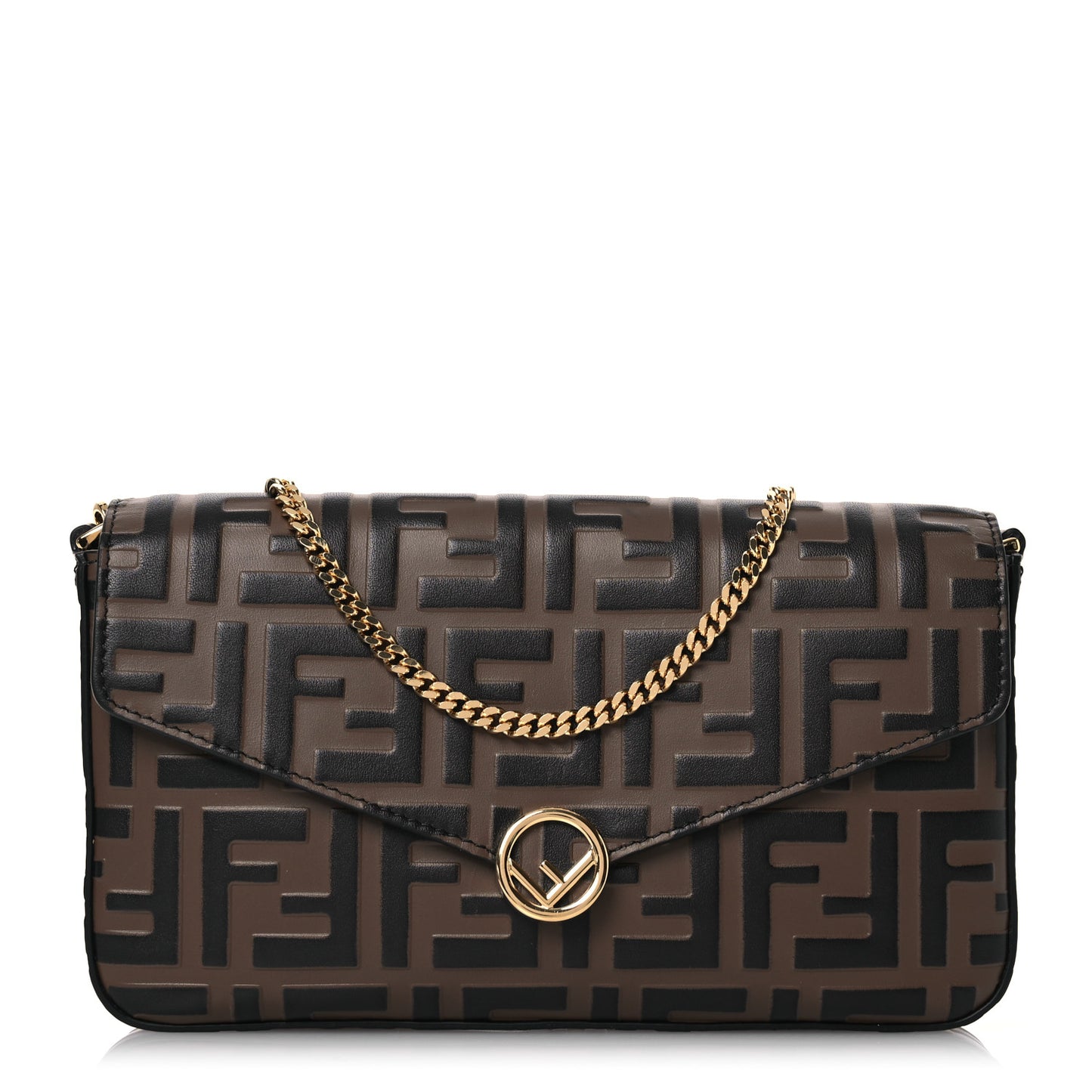 Vitello Soft F is Fendi Bi-Color FF 1974 Embossed Envelope Wallet On Chain with Pouches Maya Black