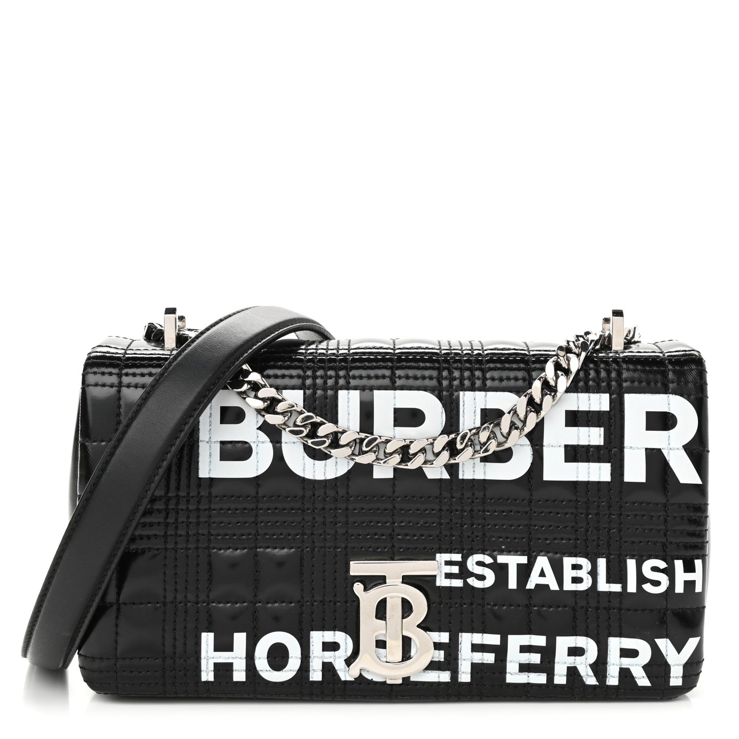Patent Quilted Horseferry Print Small Lola Bag Black