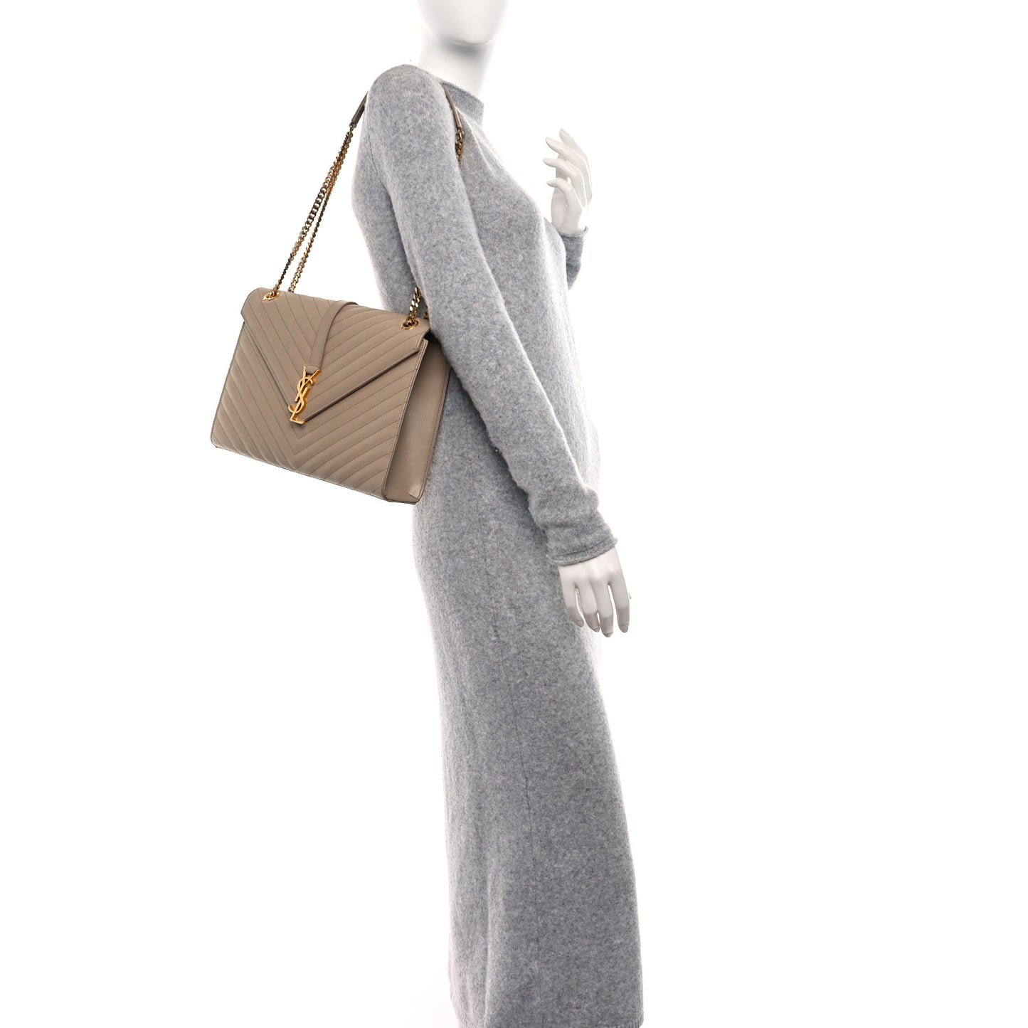 Grain De Poudre Matelasse Chevron Large Monogram Satchel Dark Beige