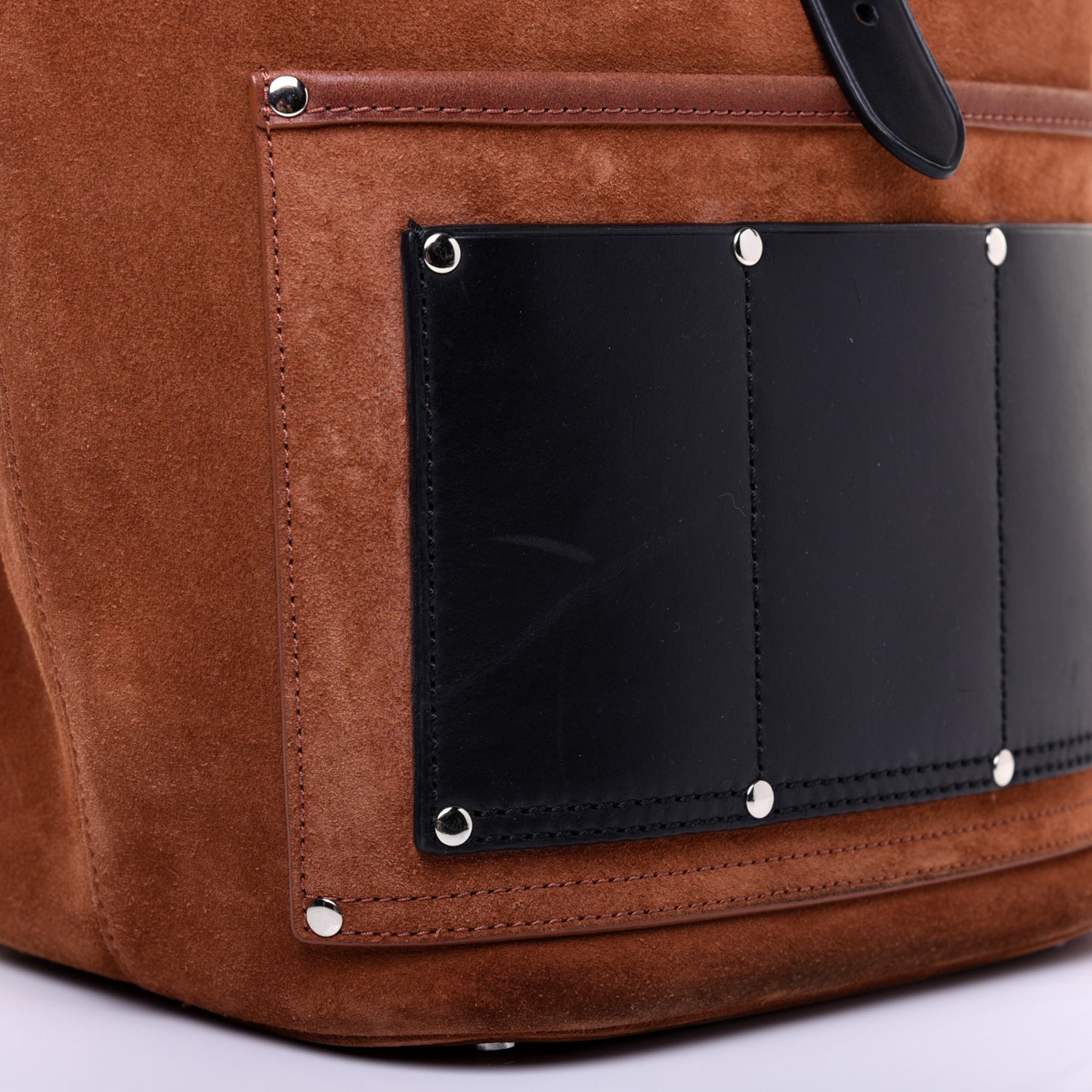 Suede Calfskin Mason Tote Brown Black