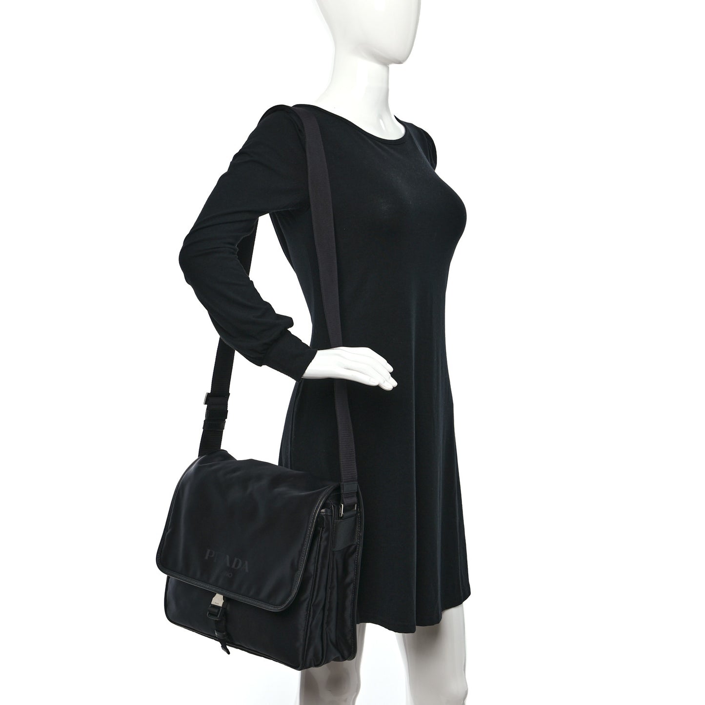 Tessuto Nylon Saffiano Logo Messenger Bag Black