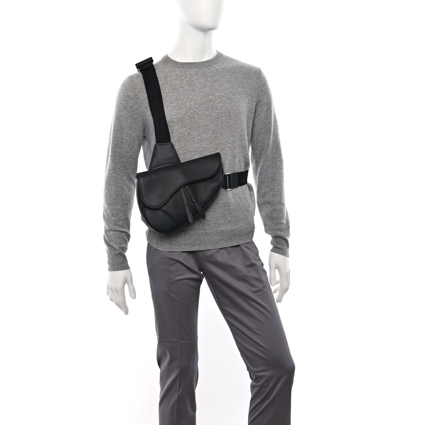 Grained Calfskin Mens Saddle Bag Black
