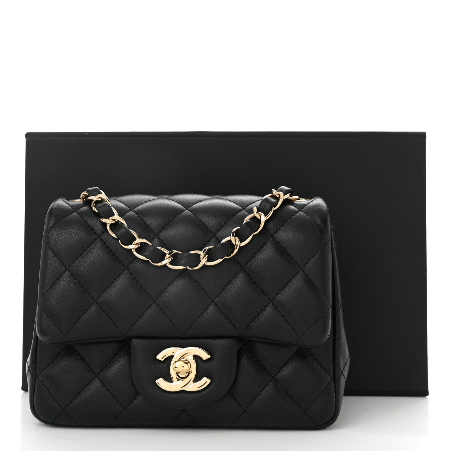 Lambskin Quilted Mini Square Flap Black