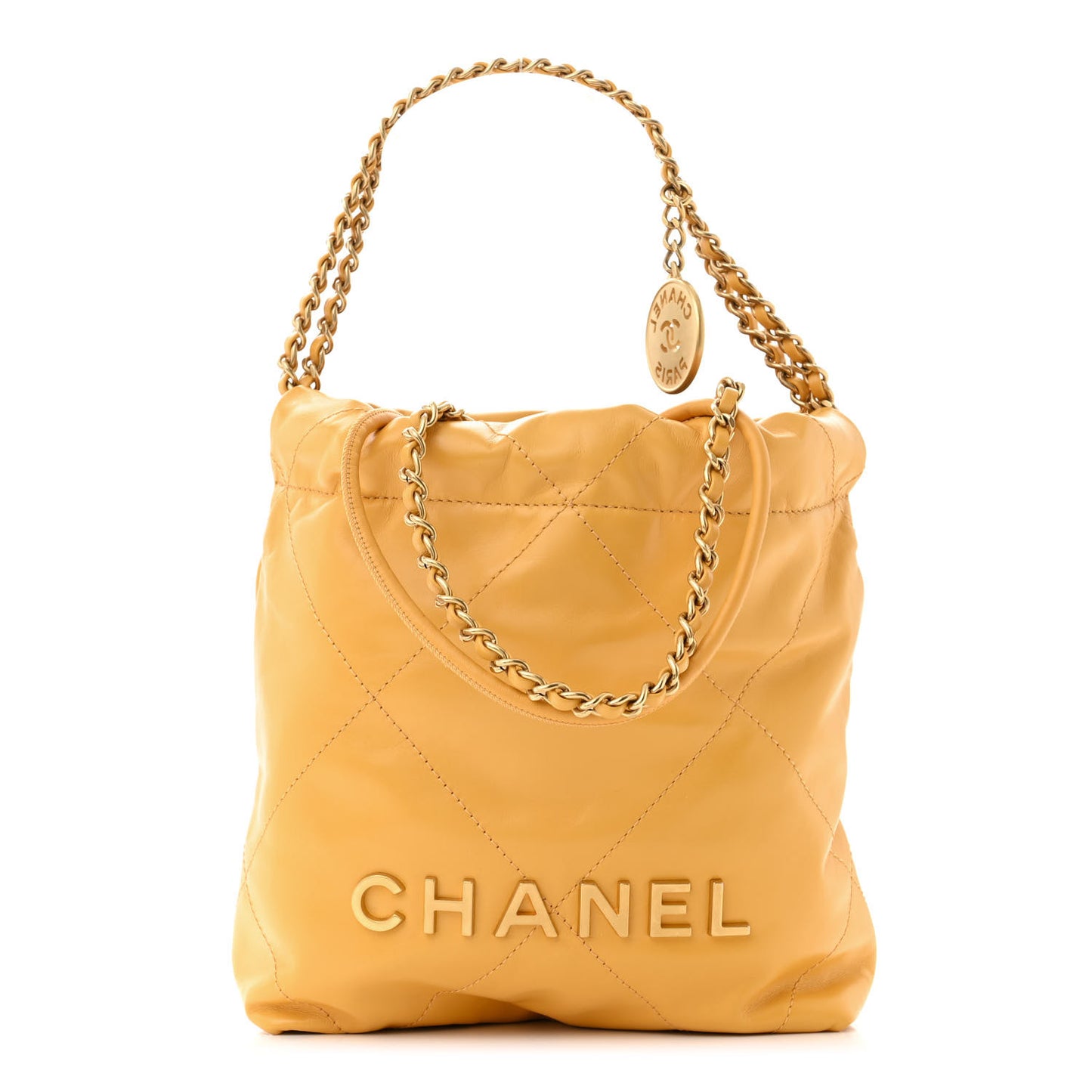 Shiny Calfskin Quilted Mini Chanel 22 Yellow