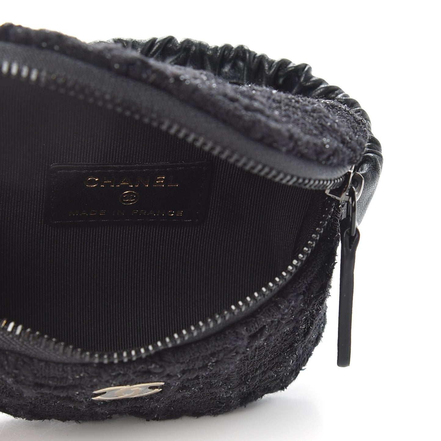 Tweed Lambskin Quilted Arm Coin Purse Black