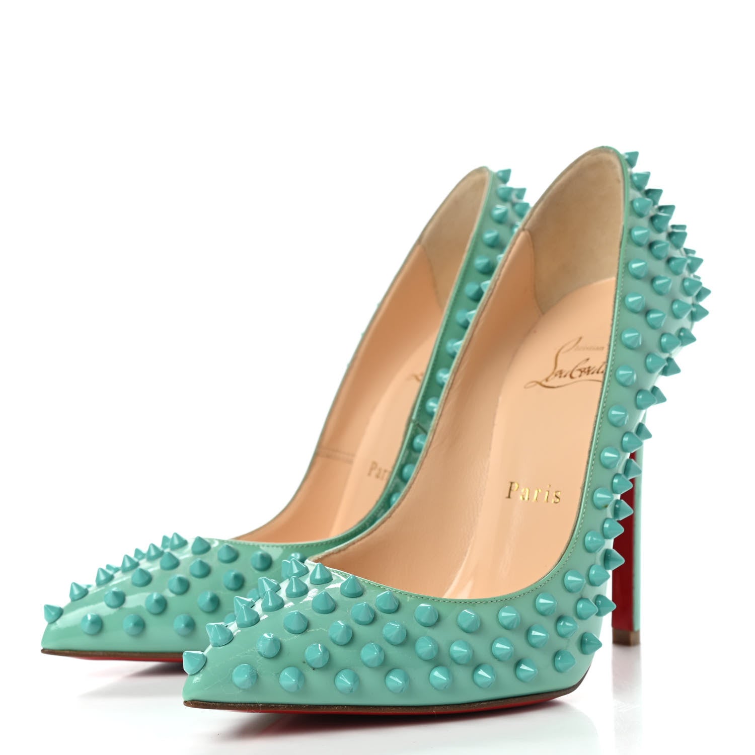 Christian Louboutin Patent Pigalle Spikes 120 Pumps 37.5 Aquamarine 3 of 8