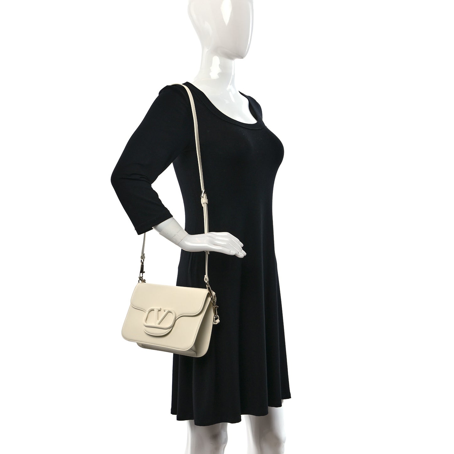 Calfskin Enamel VLogo Loco Flap Shoulder Bag Ivory