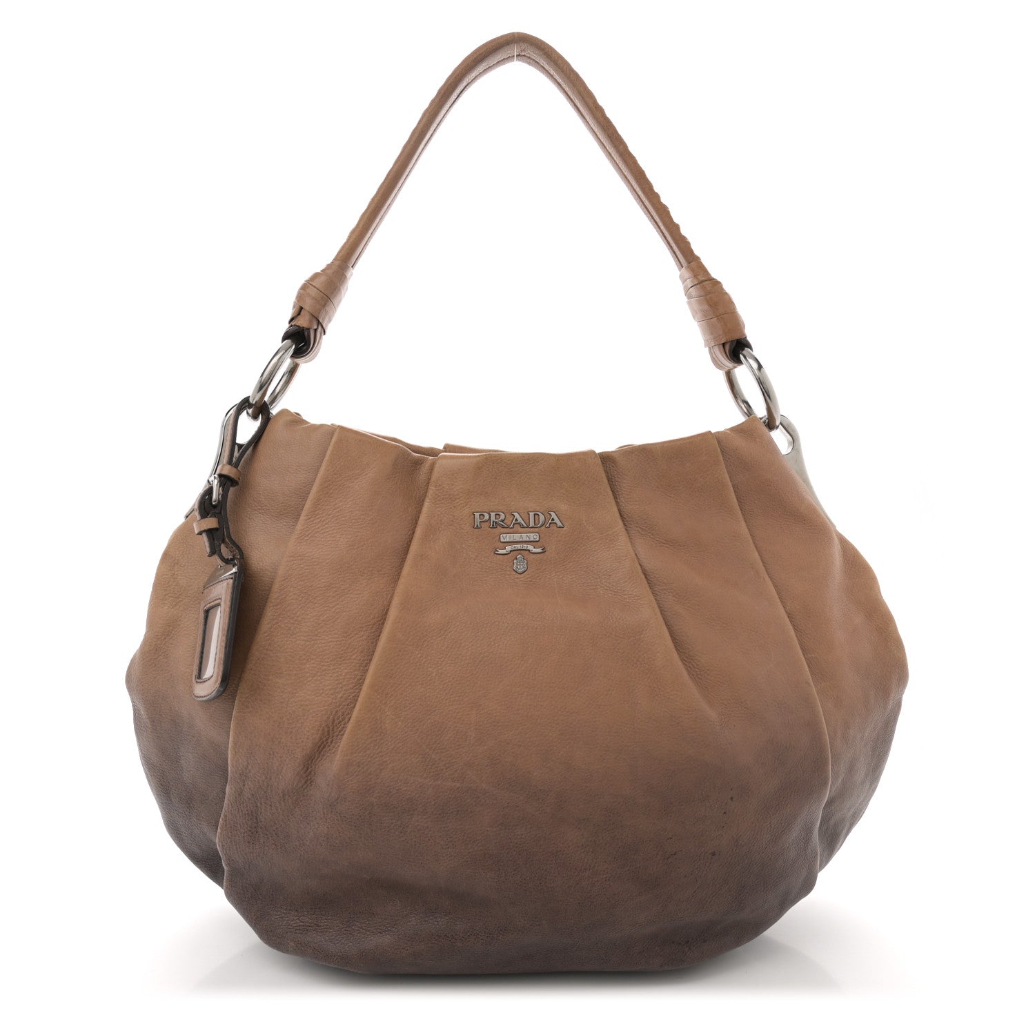 Prada Glace Calfskin Pleated Hobo Fumo Sfumato 1 of 9