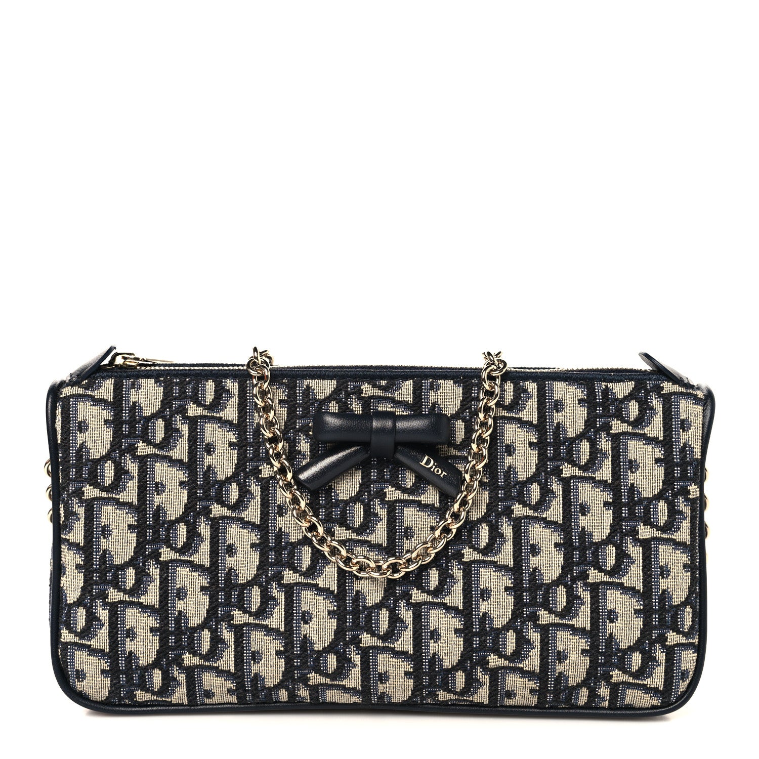 Christian Dior Oblique Bow Pouch With Chain Blue 1840451