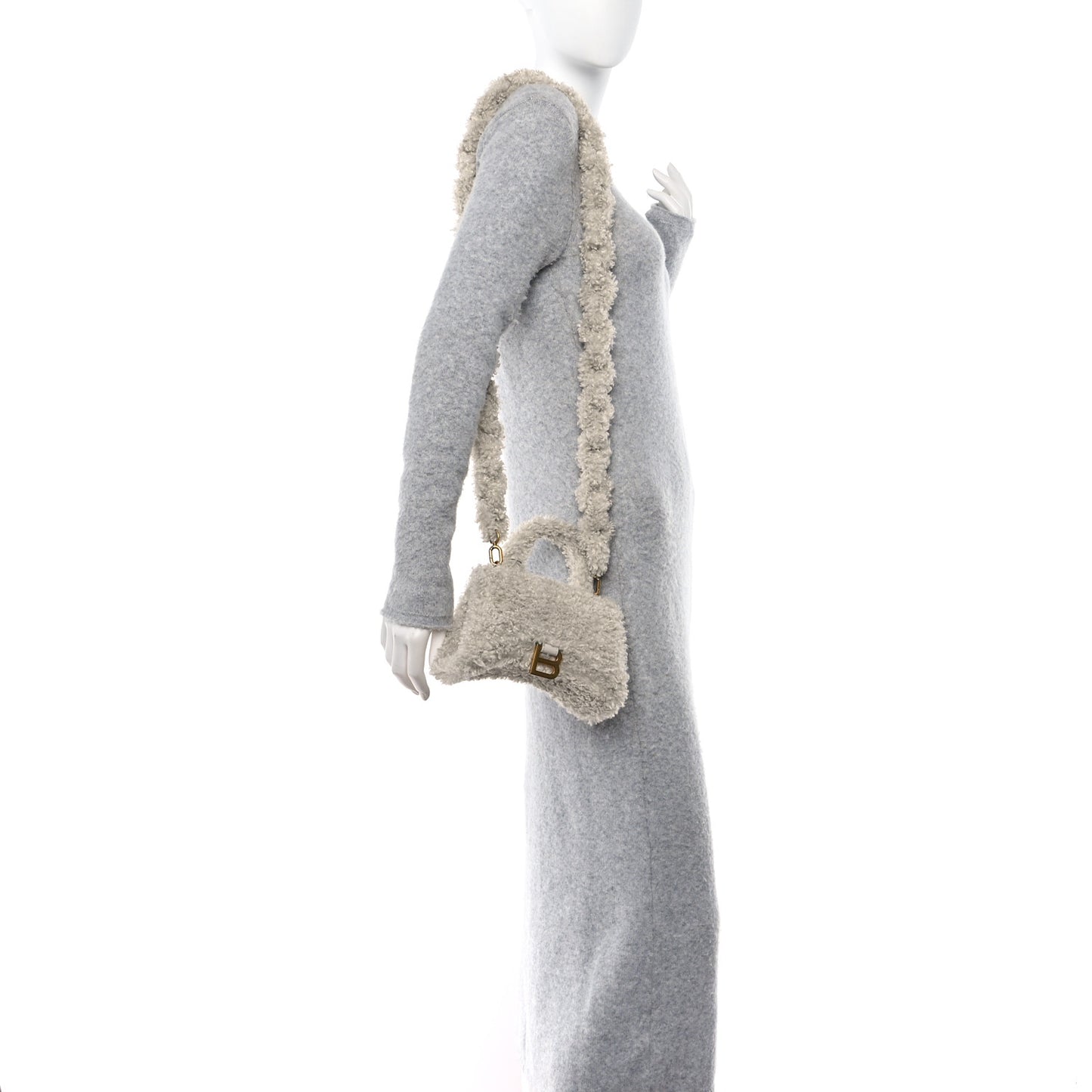 Faux Fur Fluffy Hourglass XS Top Handle Bag Beige