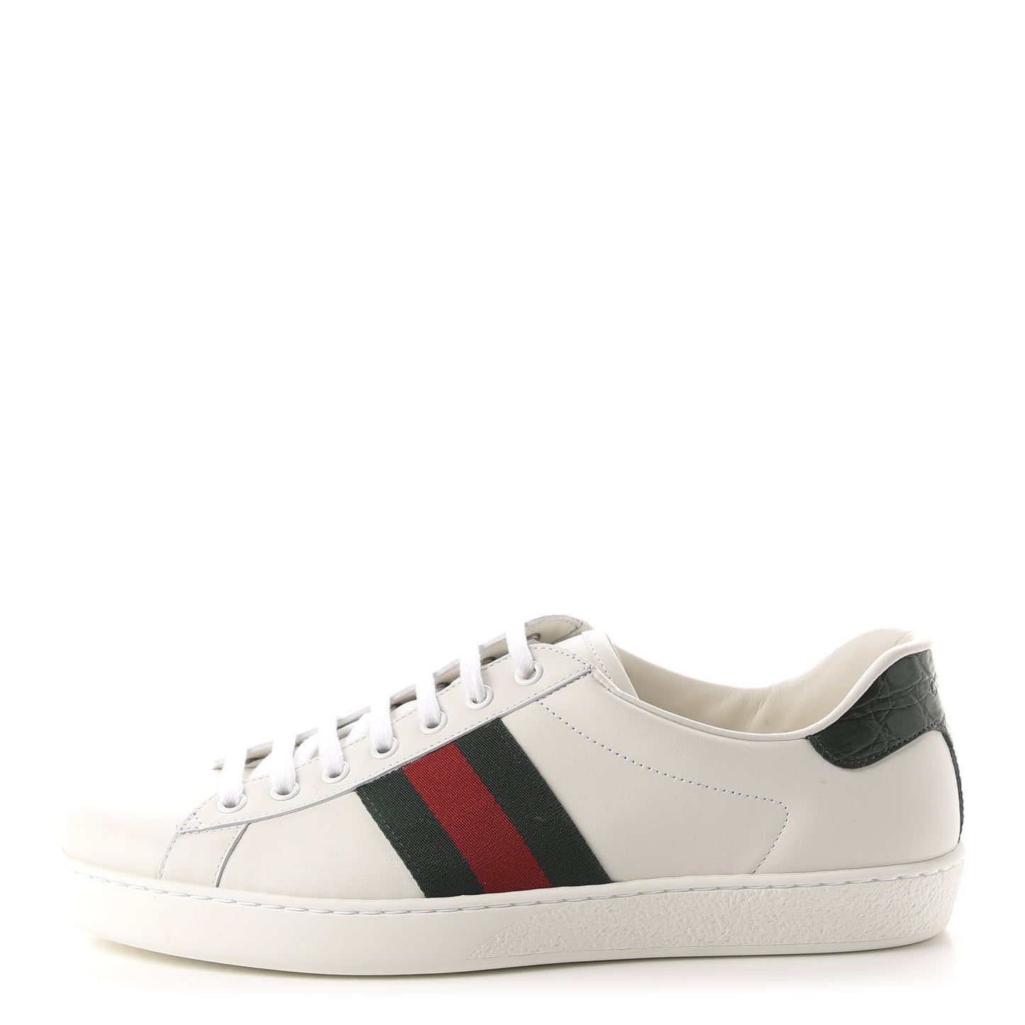 Calfskin Crocodile Web Mens Ace Sneakers 9 White Green