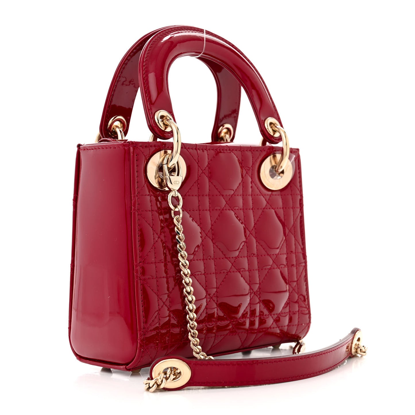 CHRISTIAN DIOR Patent Cannage Mini Lady Dior Red