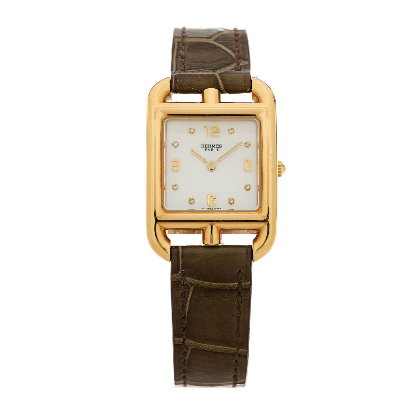 18K Yellow Gold Alligator Diamond Mother of Pearl 23mm Cape Cod Quartz Watch Gris Elephant
