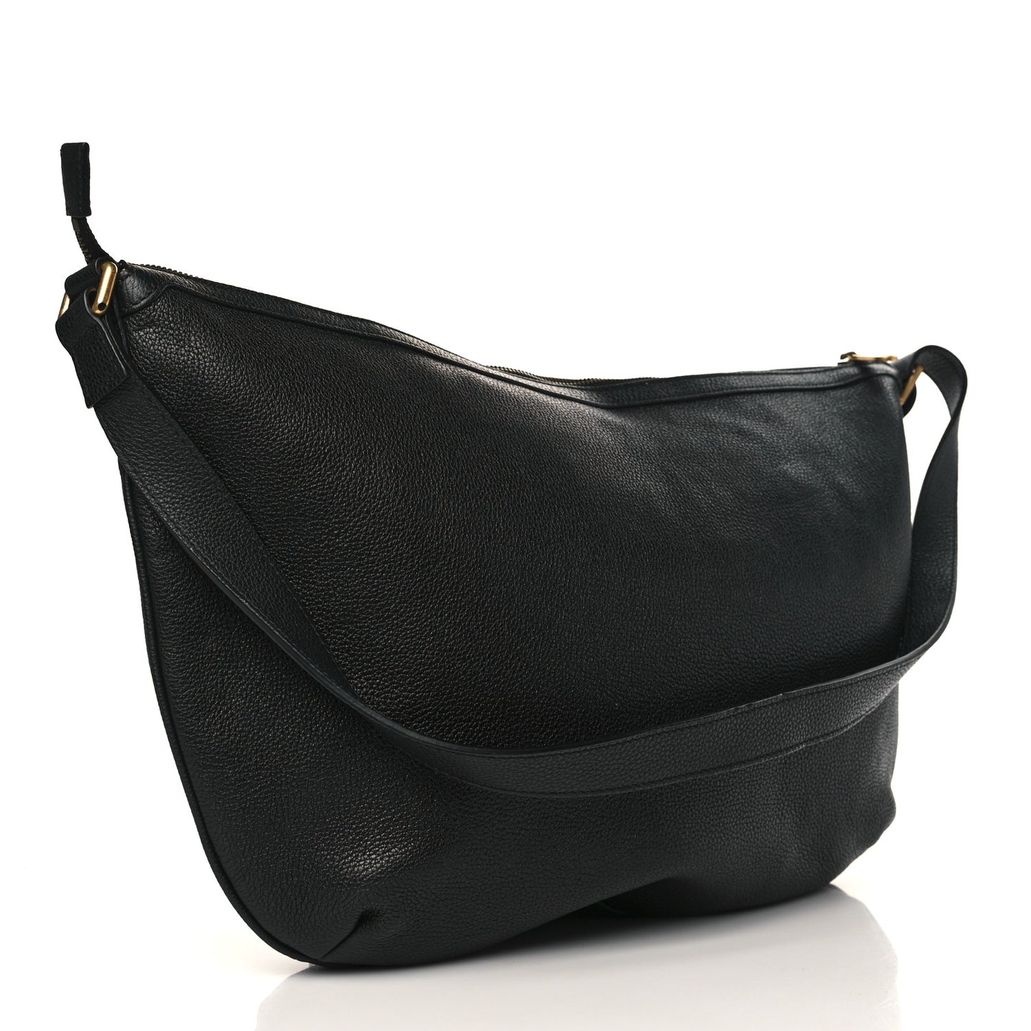 Grained Calfskin Logo Half Moon Hobo Black