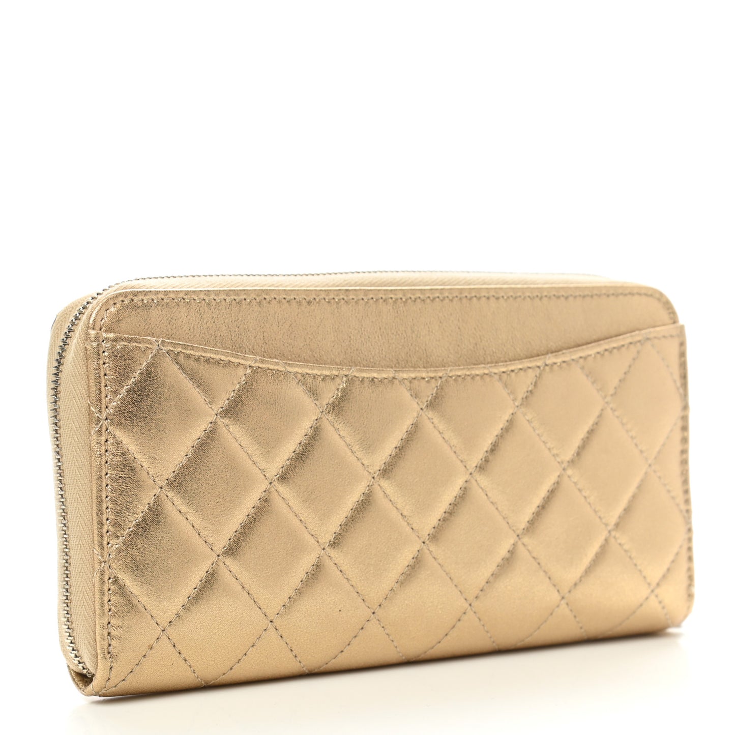 Metallic Lambskin Quilted Large Gusset Zip Around Wallet Gold