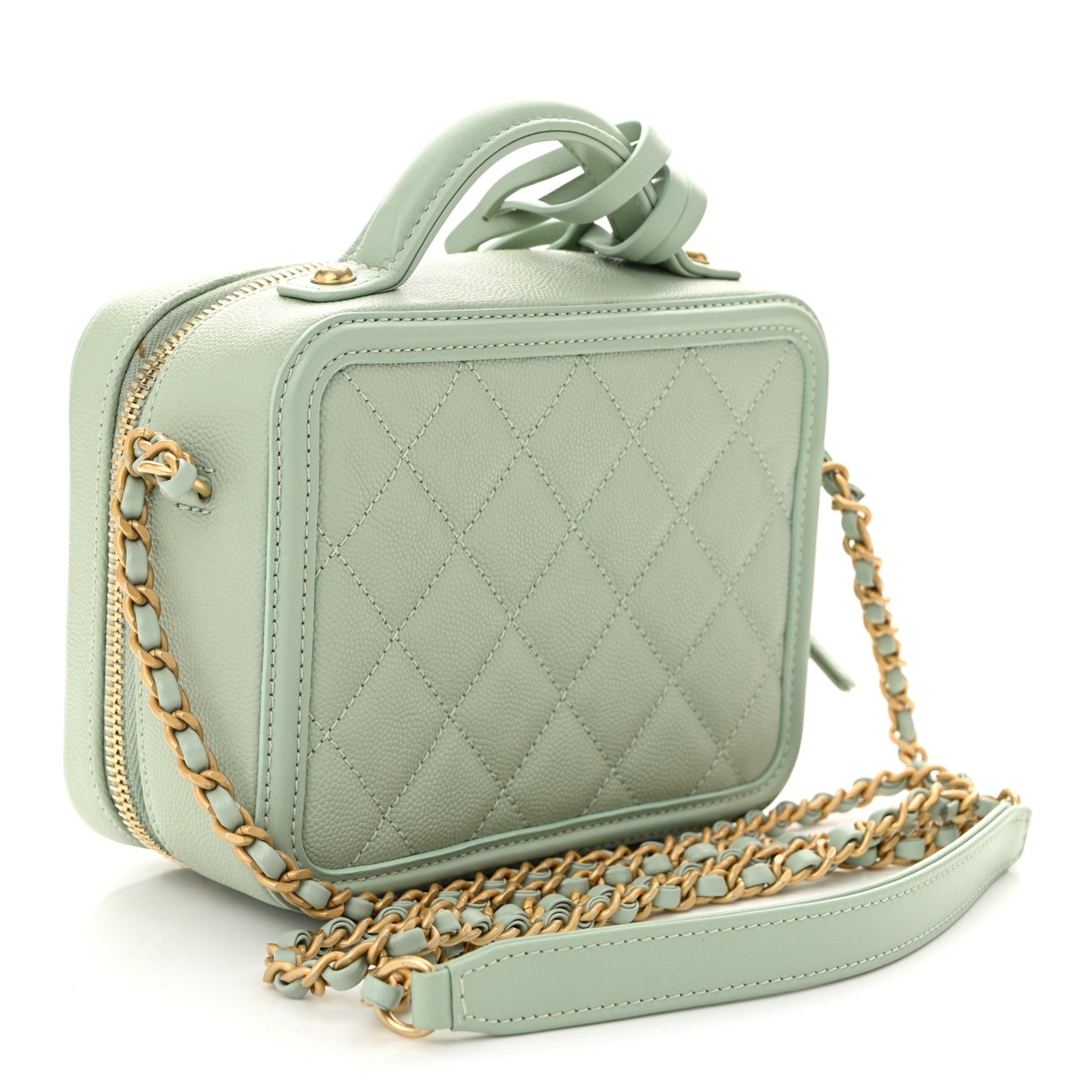 Caviar Quilted Small CC Filigree Vanity Case Mint