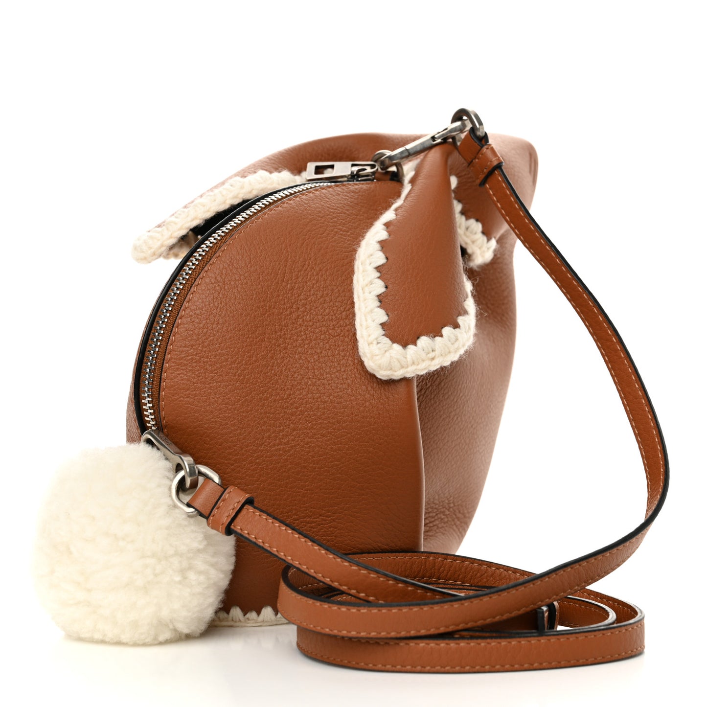 Calfskin Shearling Mini Bunny Crossbody Bag Caramel