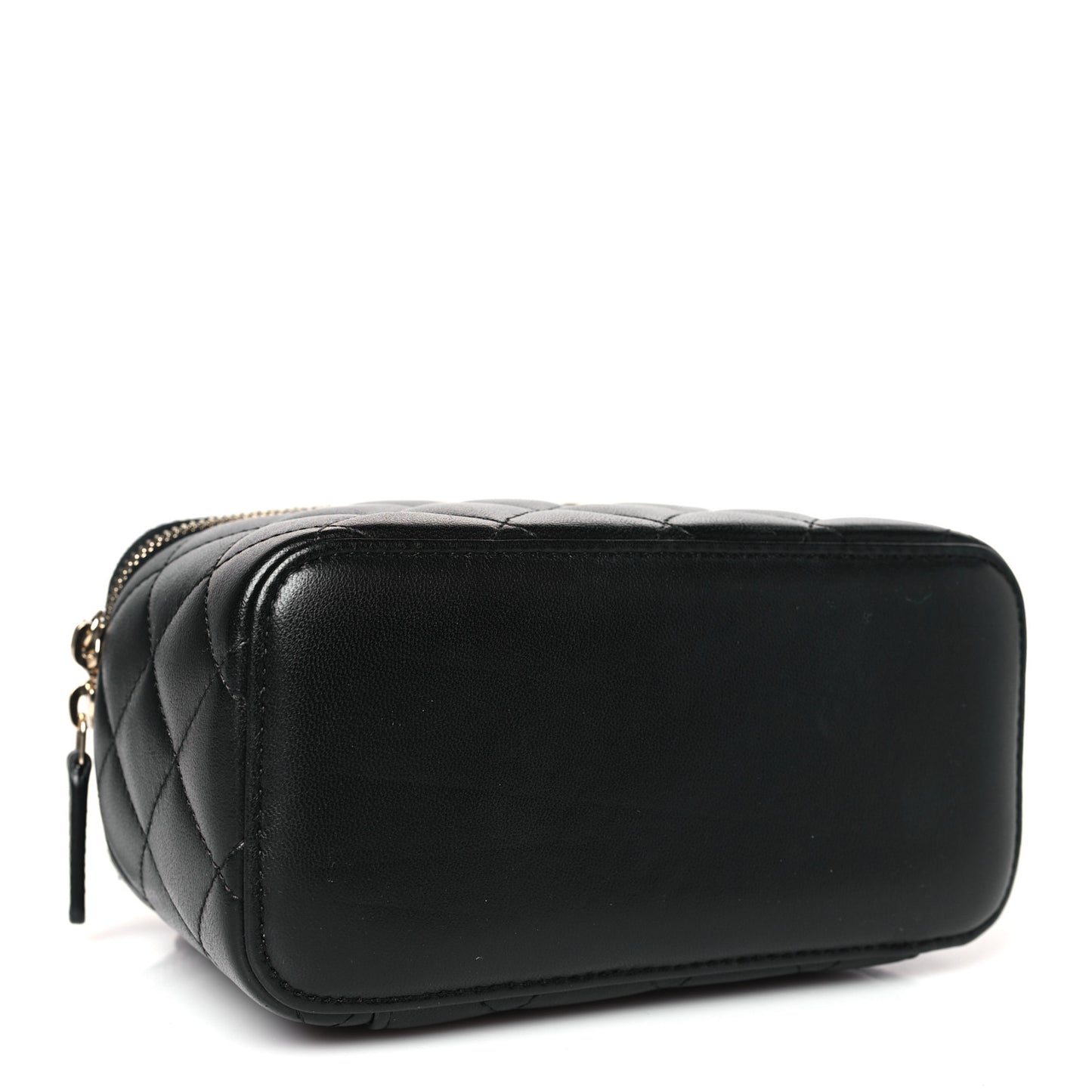 Lambskin Quilted Small Top Handle Vanity Case With Chain Black