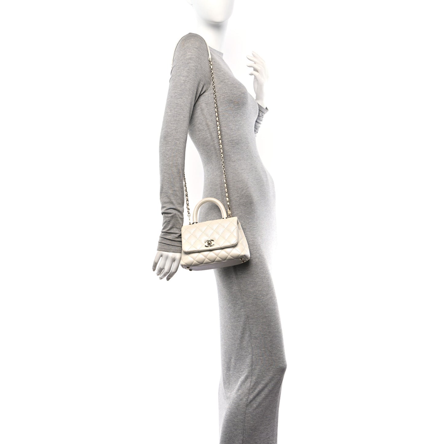 Iridescent Caviar Quilted Extra Mini Coco Handle Flap White