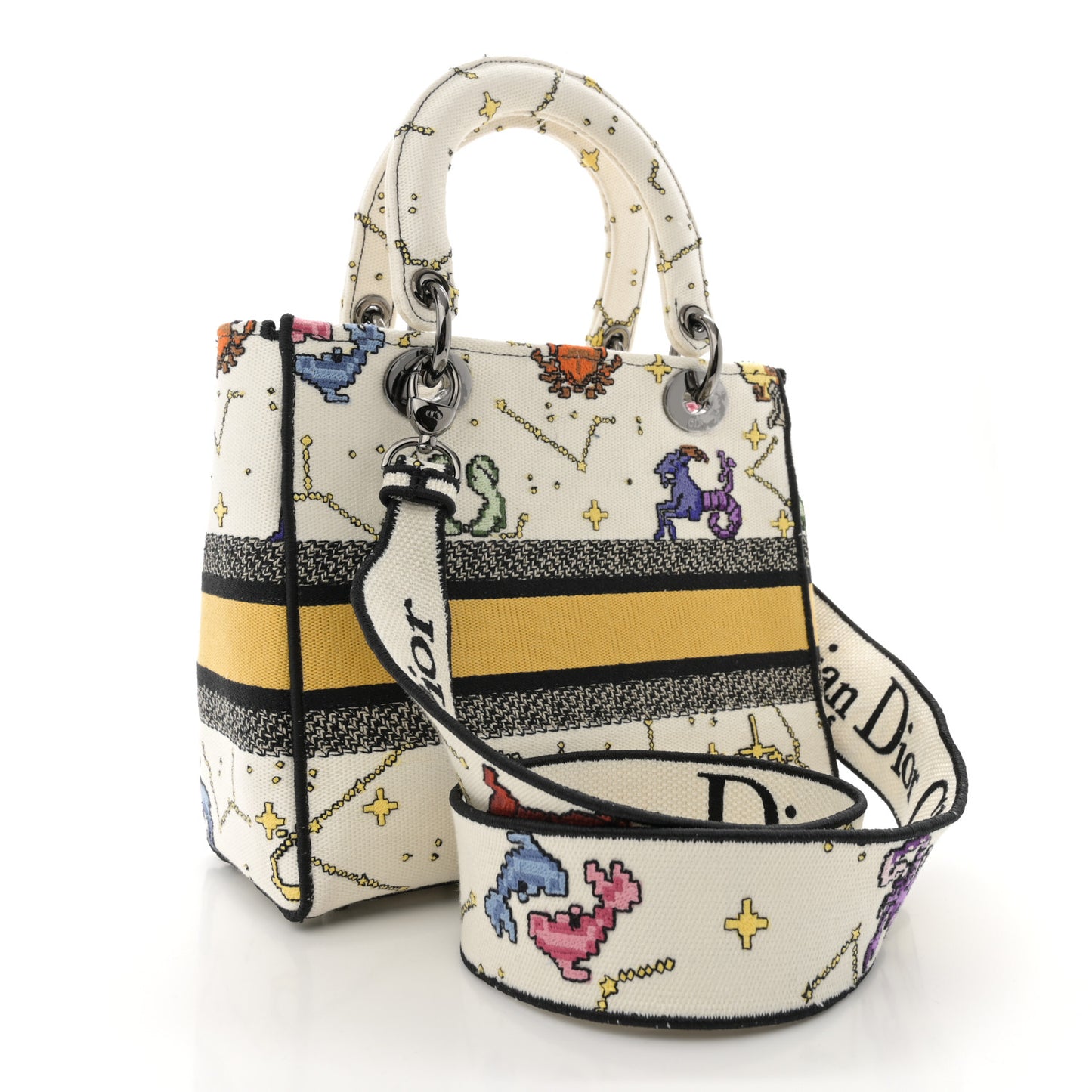 Canvas Pixel Zodiac Embroidered Medium Lady D-Lite Ecru Multicolor