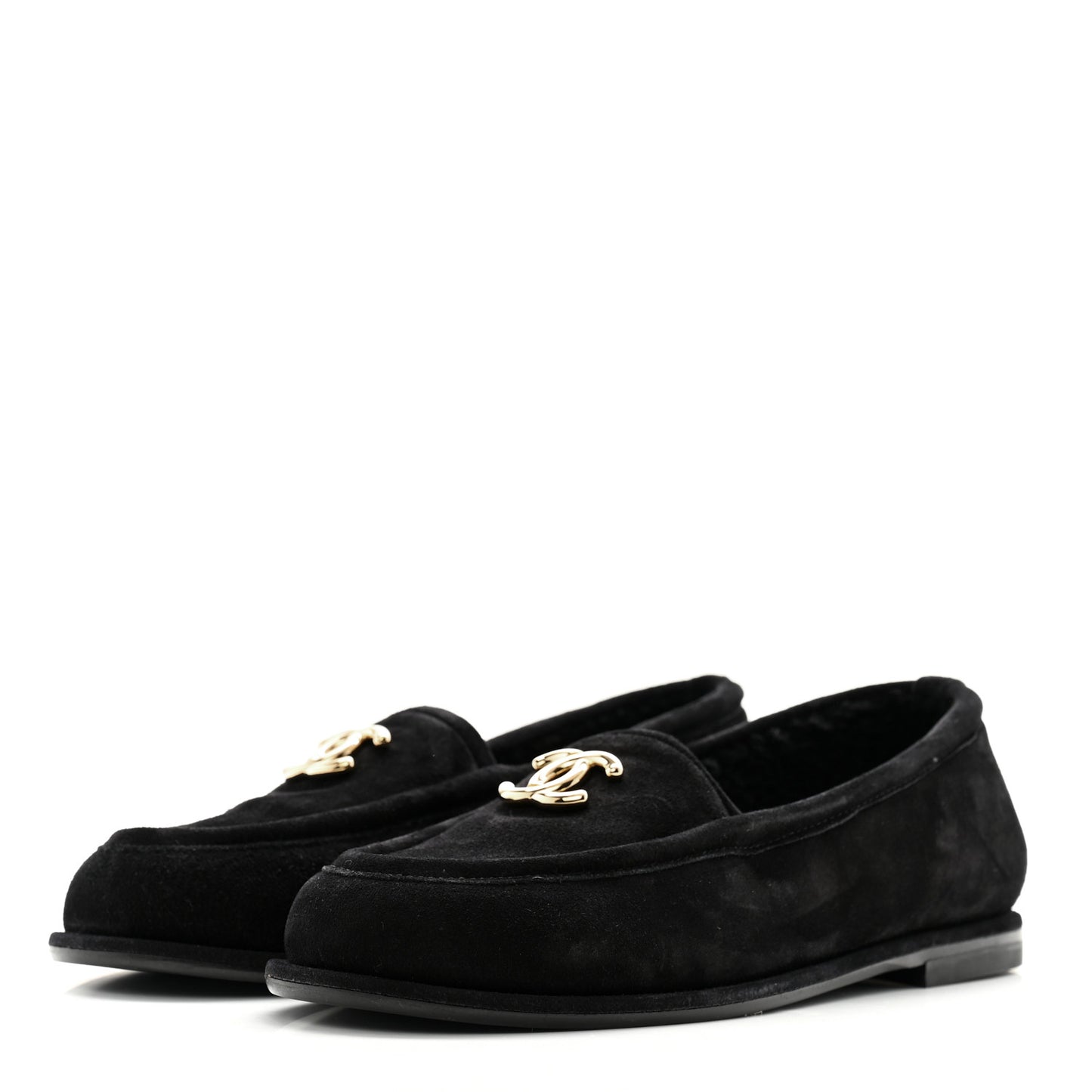 Suede Calfskin CC Loafers 36 Black
