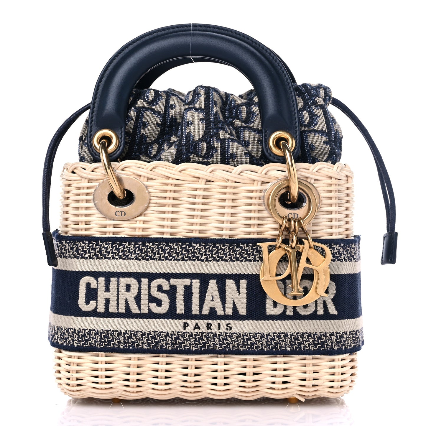 Wicker Oblique Mini Lady Dior Bag Blue