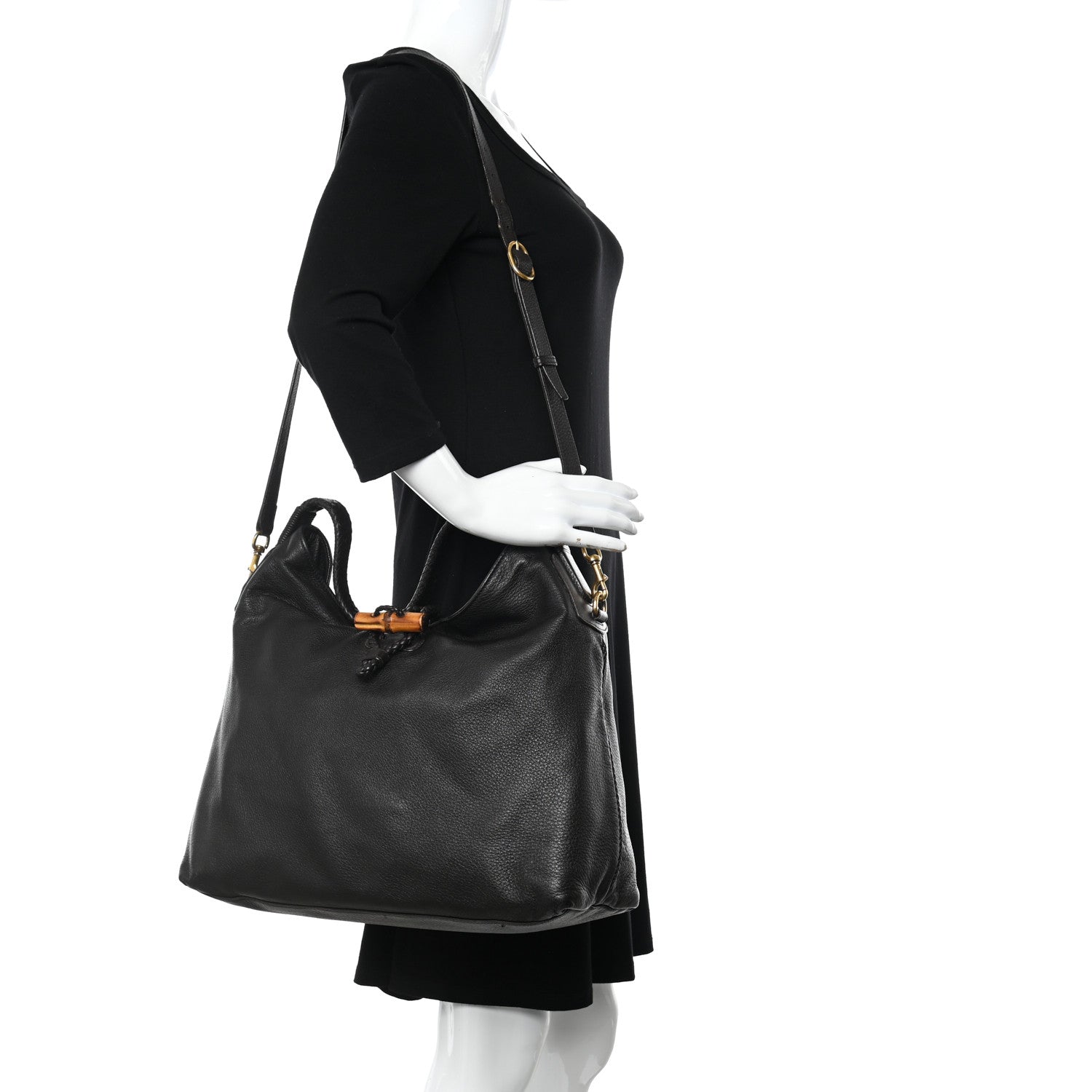 Gucci Deerskin Large Hip Bamboo Hobo Dark Cocoa 2 of 28