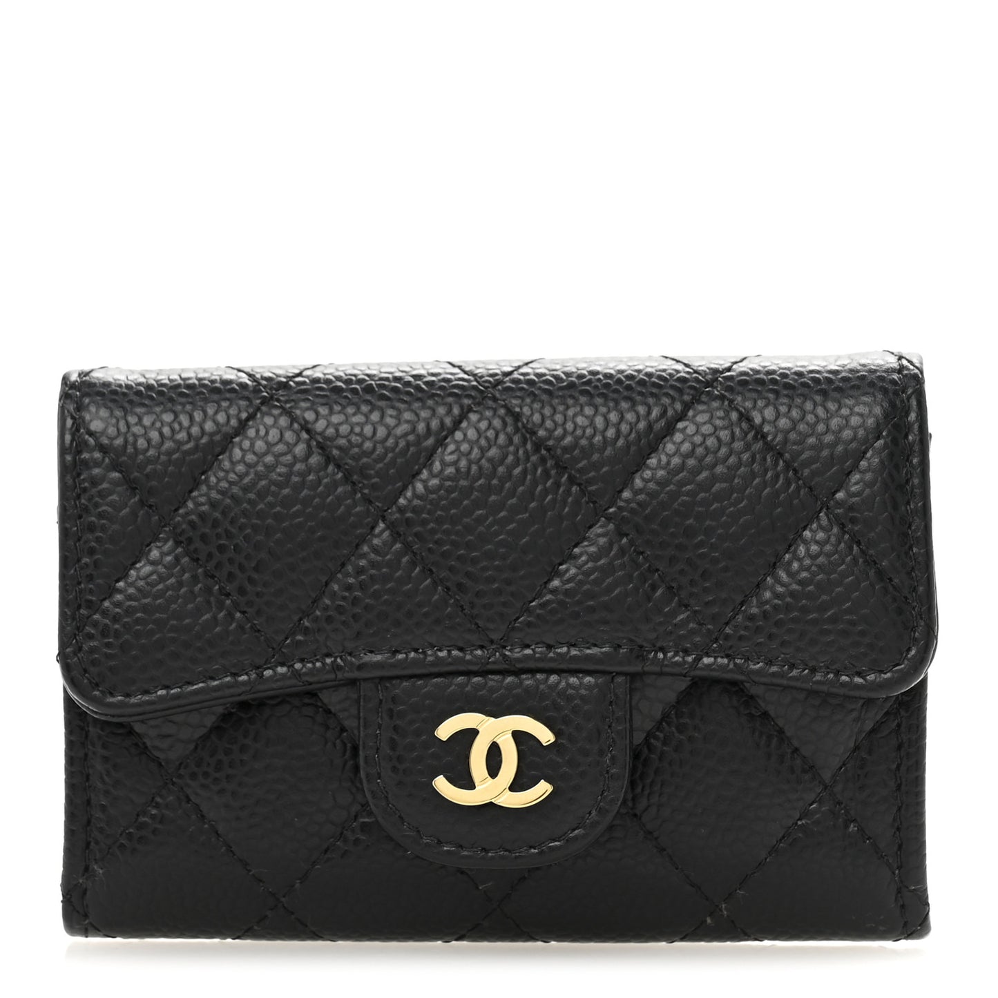Caviar Quilted Flap Card Holder Wallet Black