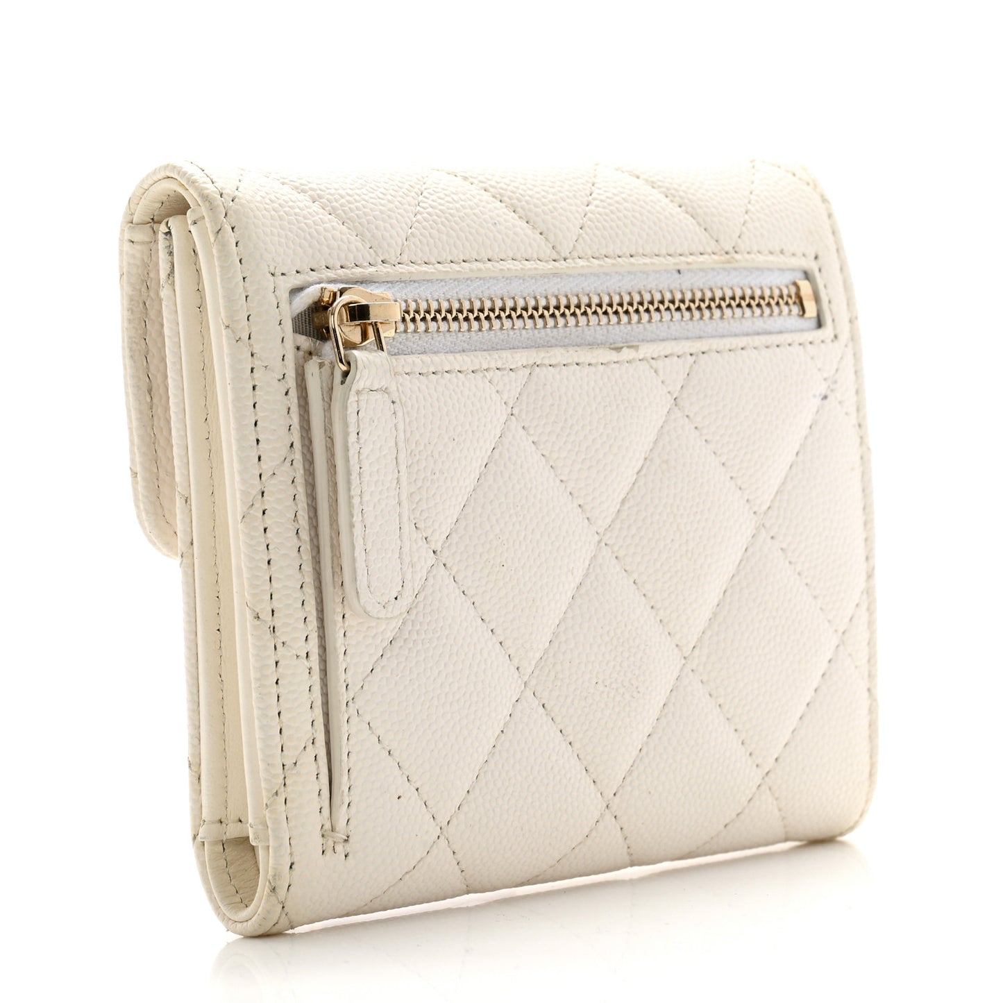 Caviar Quilted Compact Flap Wallet White