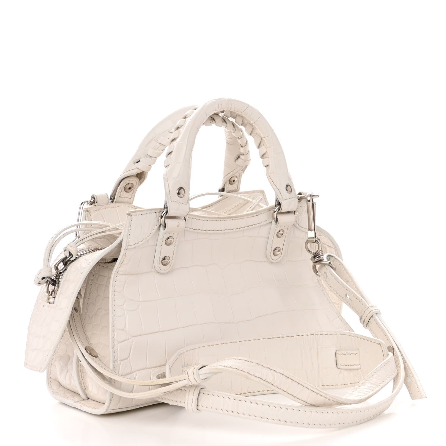 Balenciaga Extra Supple Calfskin Crocodile Embossed Neo Classic Silver Hardware Mini City White 3 of 12