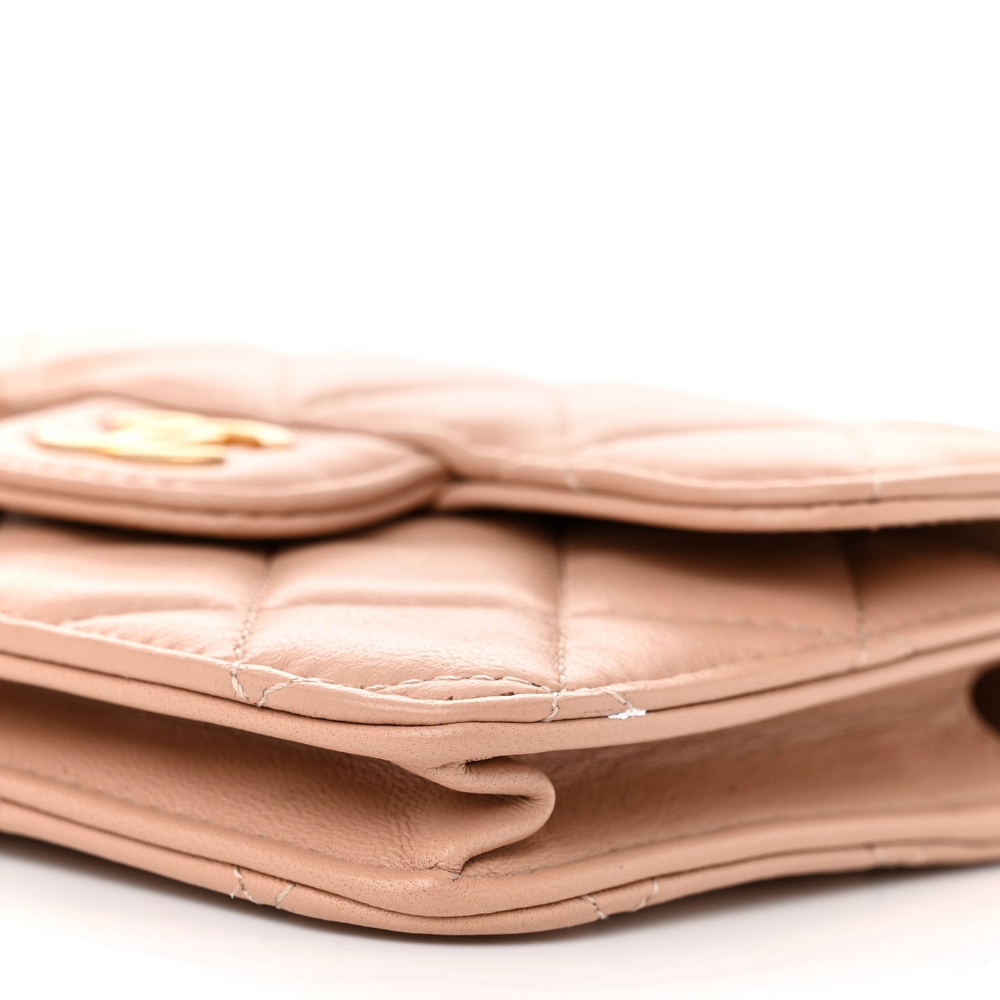 Lambskin Quilted Top Handle Flap Coin Purse With Chain Beige