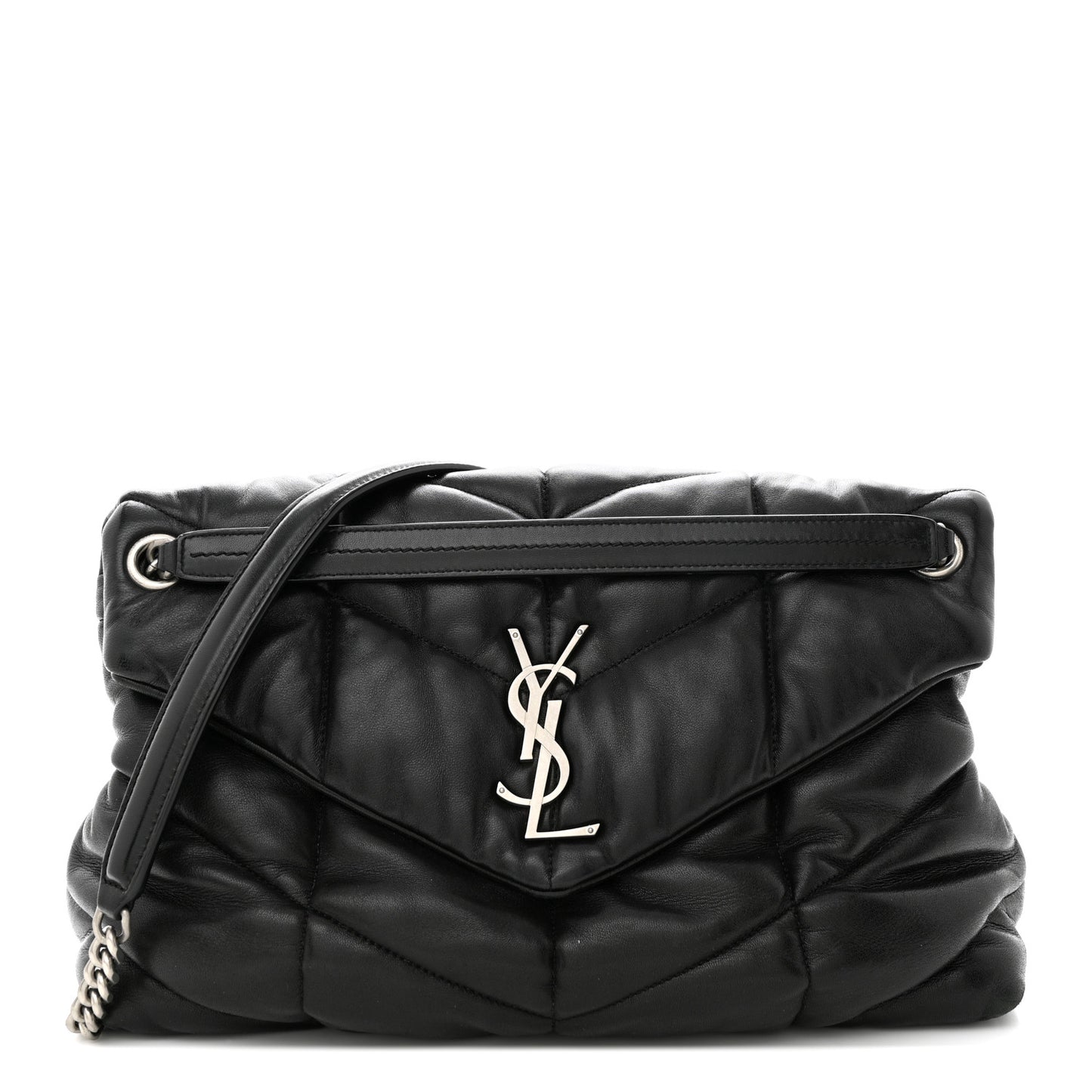 Lambskin Quilted Medium Loulou Puffer Monogram Chain Satchel Black